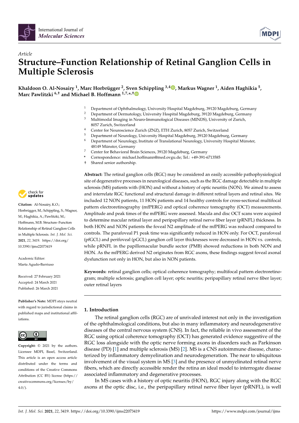 Structure–Function Relationship of Retinal Ganglion Cells in Multiple Sclerosis