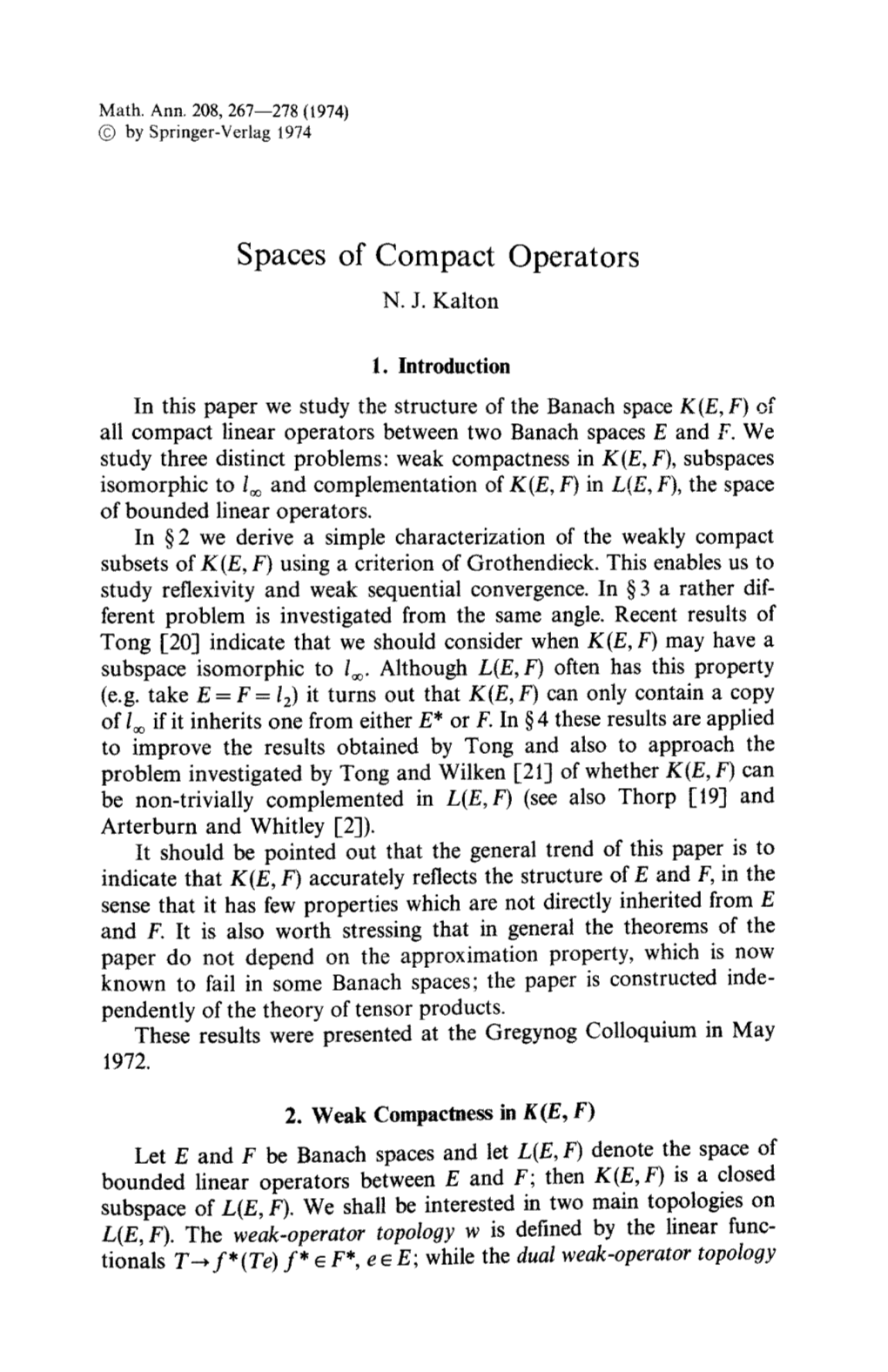 Spaces of Compact Operators N