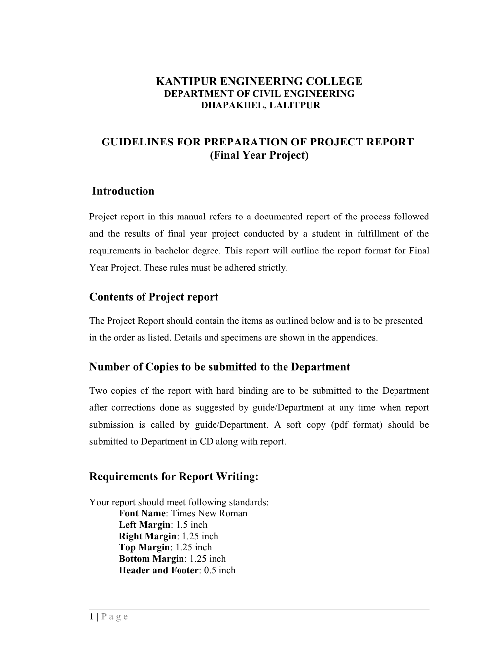 Format for Preparation of Project Report