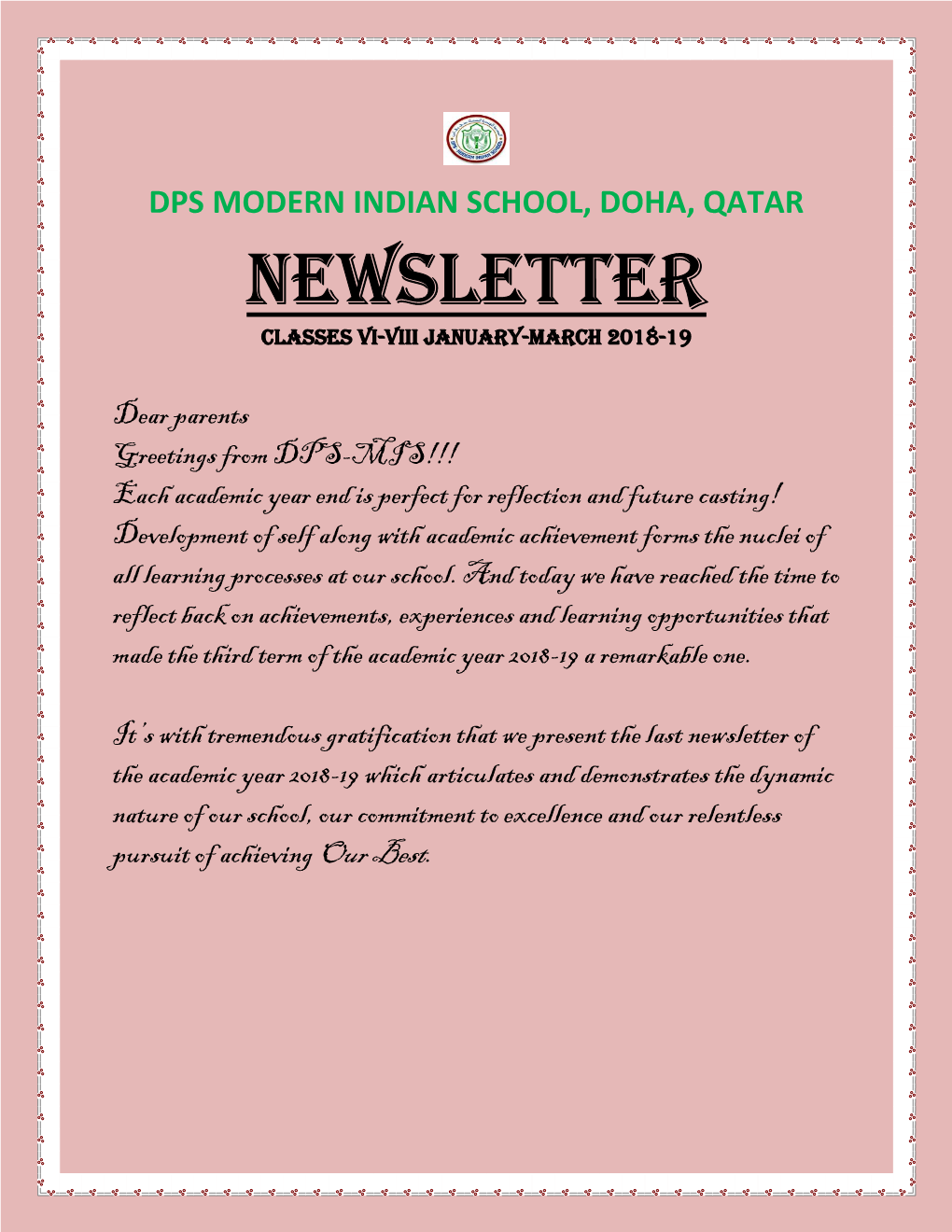 Newsletter Classes Vi-Viii January-March 2018-19