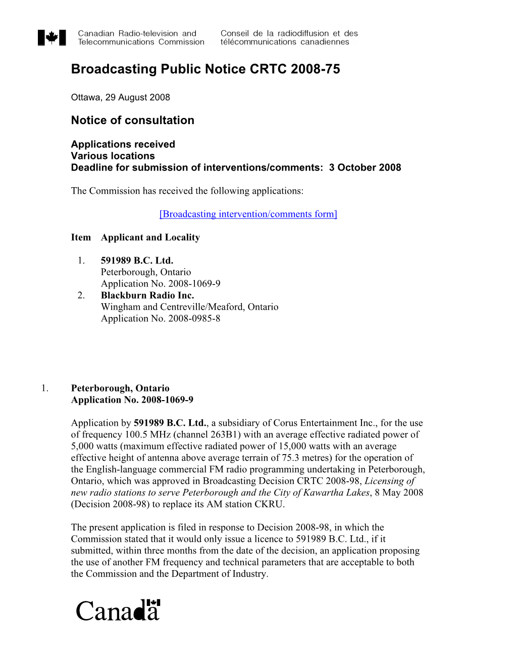 Broadcasting Public Notice CRTC 2008-75