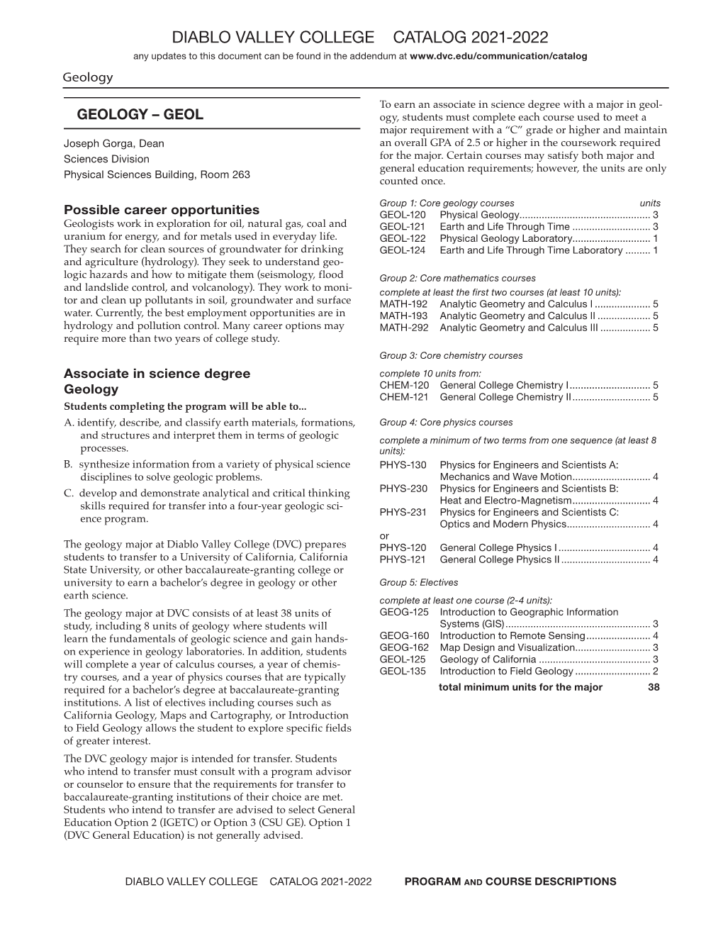 Geology Catalog Information