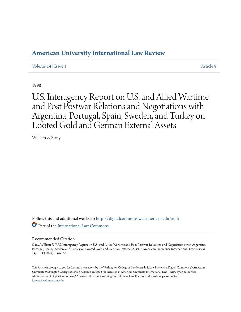 US Interagency Report on US and Allied