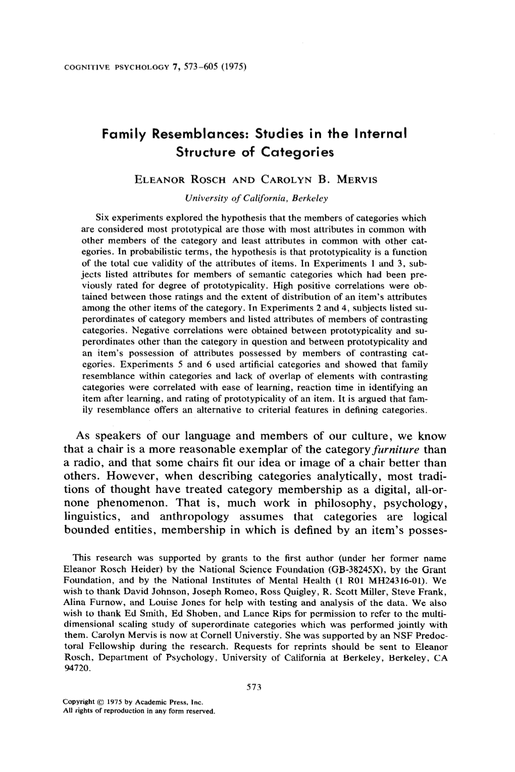 Family Resemblance: Studies in the Internal Structure of Categories