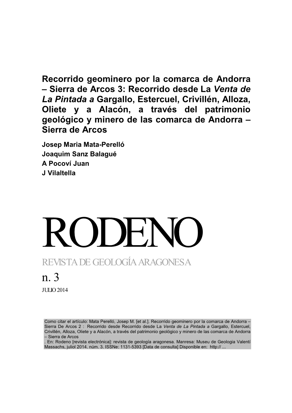 REVISTA DE GEOLOGÍA ARAGONESA N