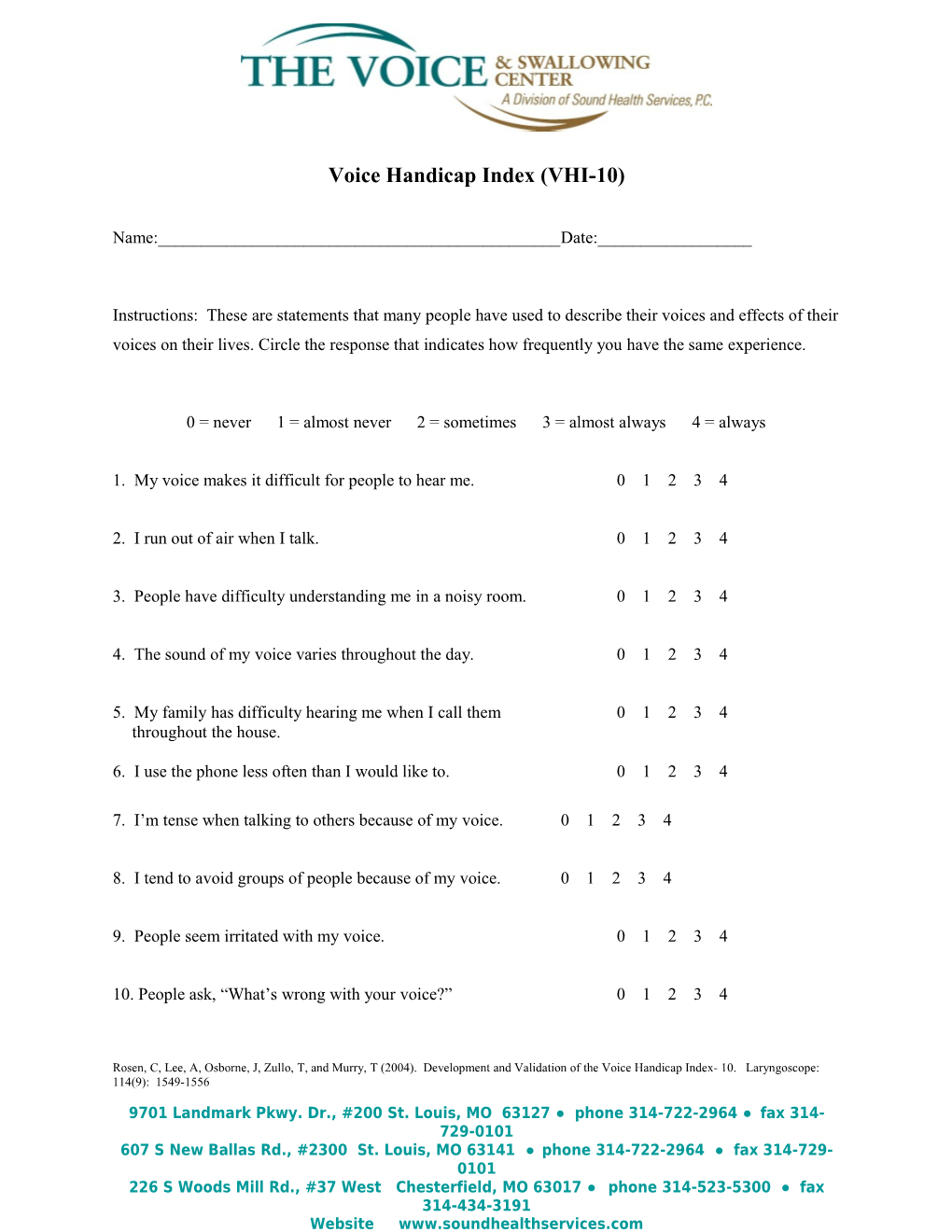 Voice Handicap Index (VHI-10)