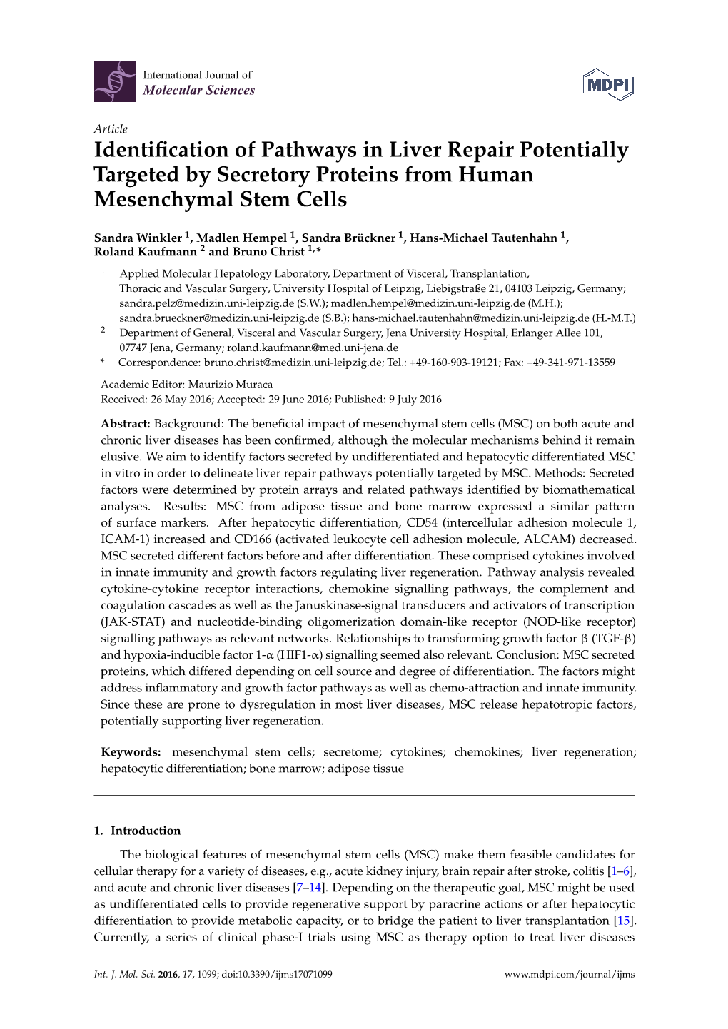 Identification of Pathways in Liver Repair Potentially Targeted By