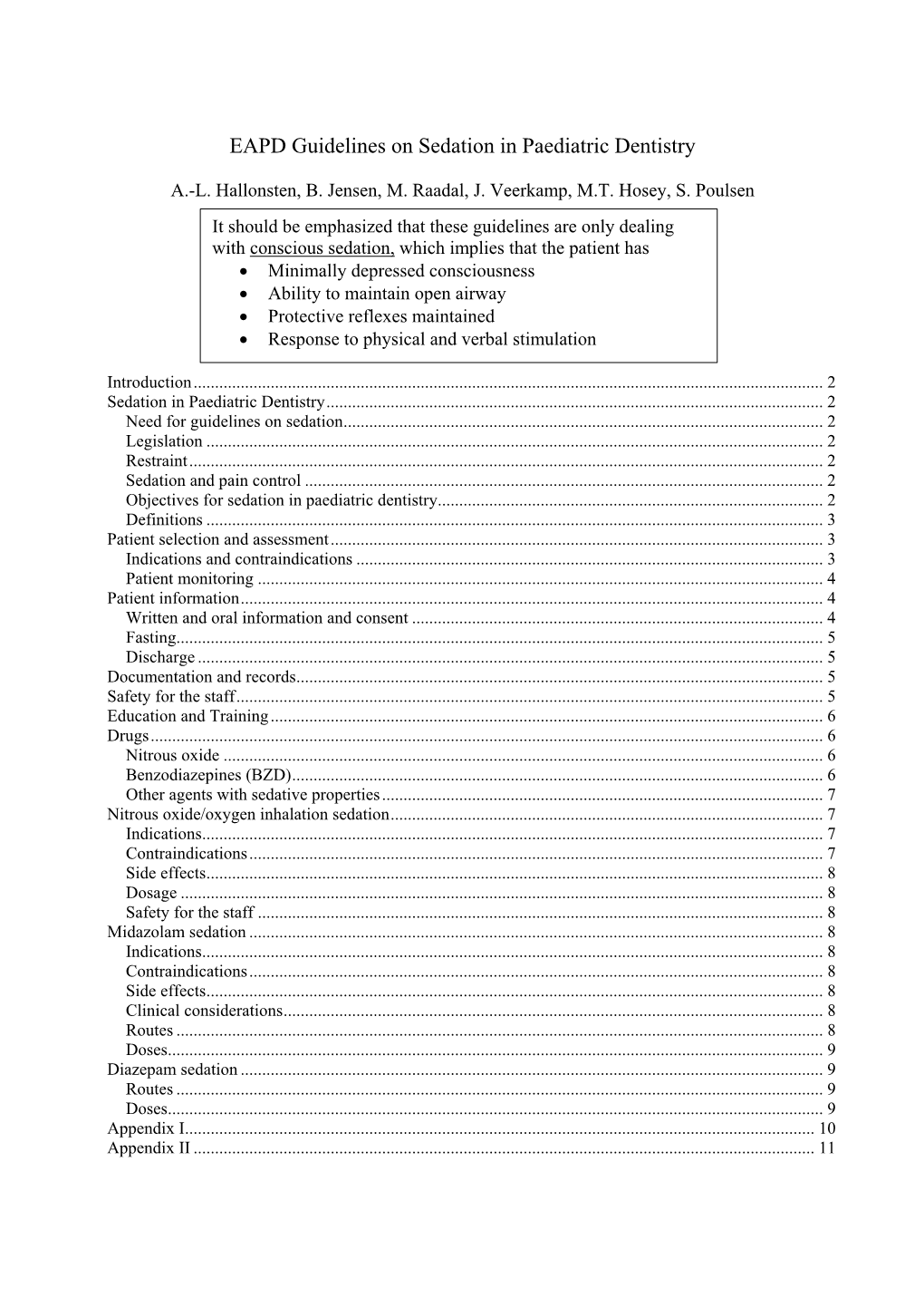 EAPD Guidelines on Sedation in Paediatric Dentistry