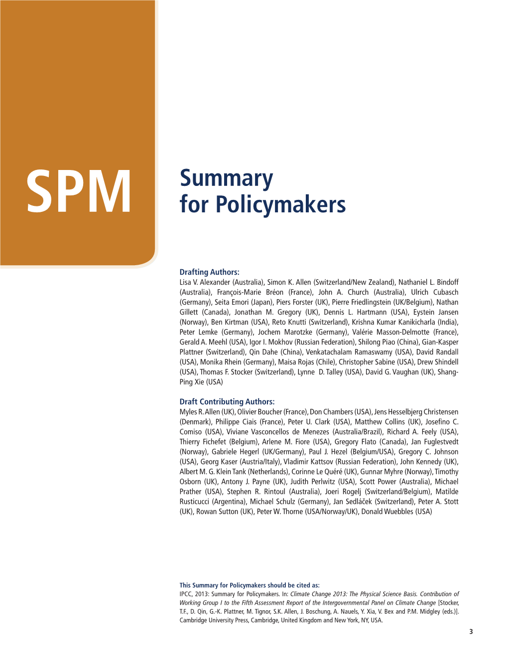 Summary for Policymakers Should Be Cited As: IPCC, 2013: Summary for Policymakers