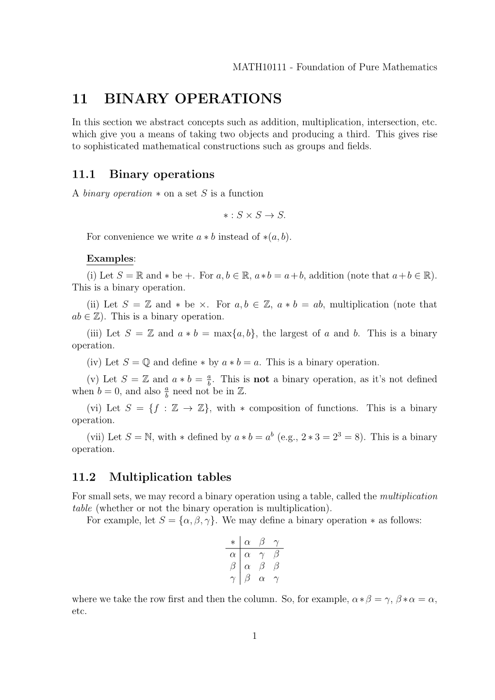 11 Binary Operations