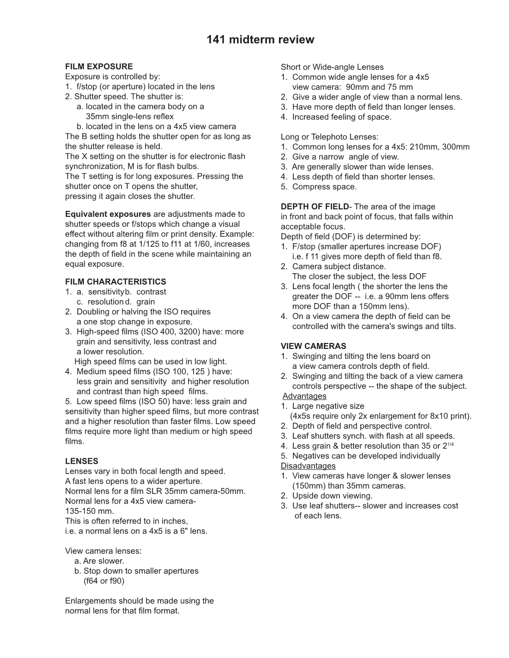 141 Midterm Review