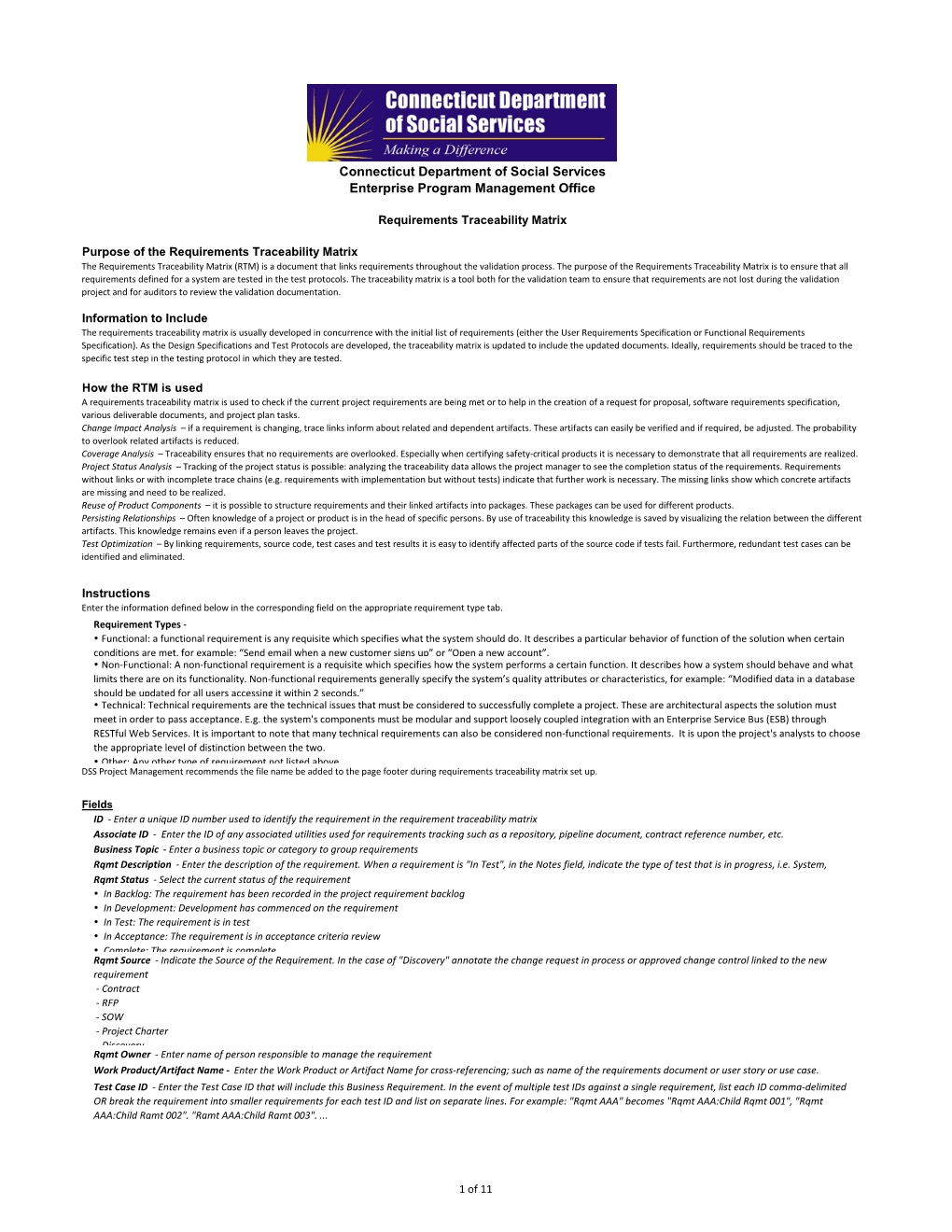 Requirements Traceability Matrix Template