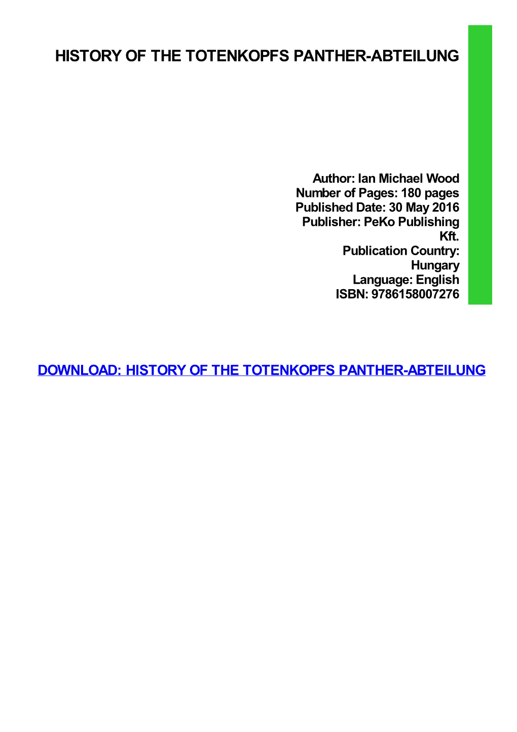 History of the Totenkopfs Panther-Abteilung Download Free