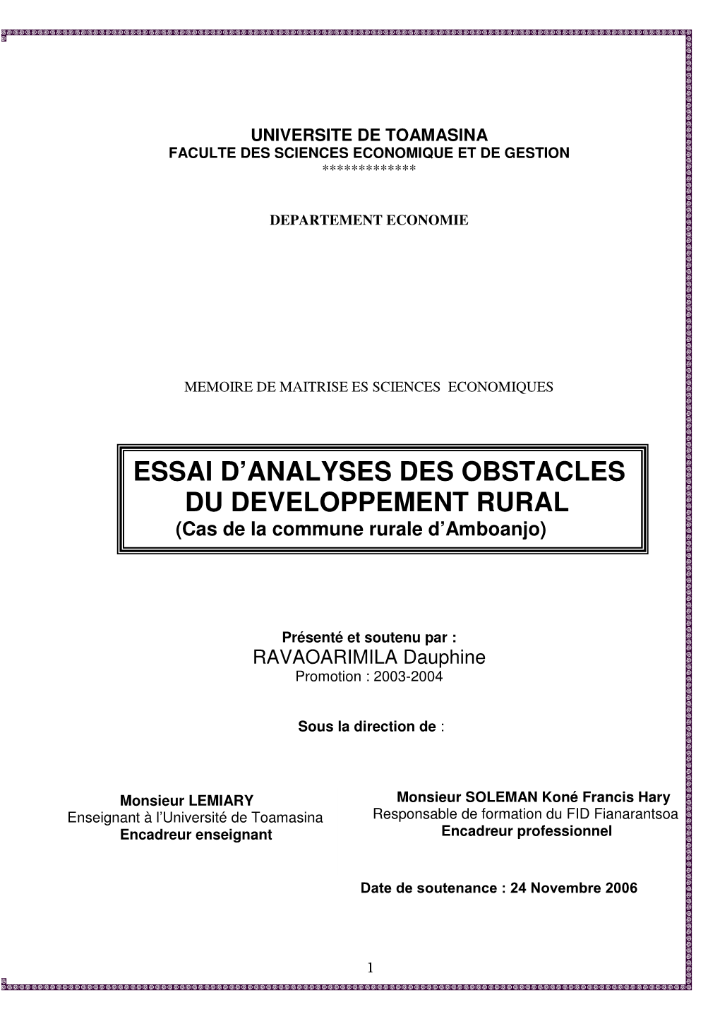 Essai D'analyses Des Obstacles Du