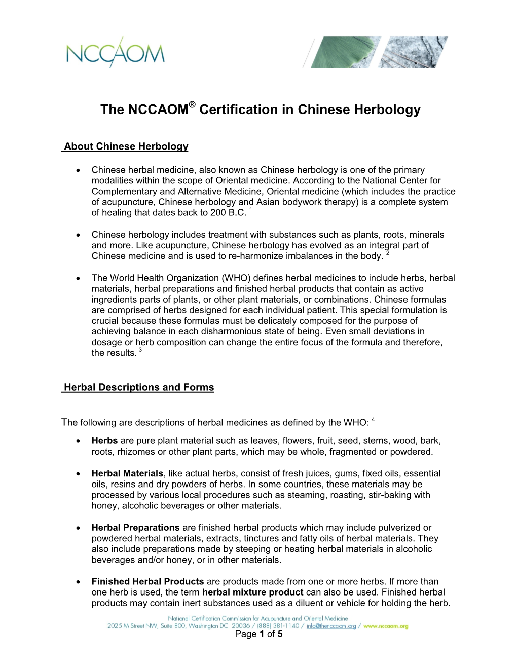 The NCCAOM Certification in Chinese Herbology