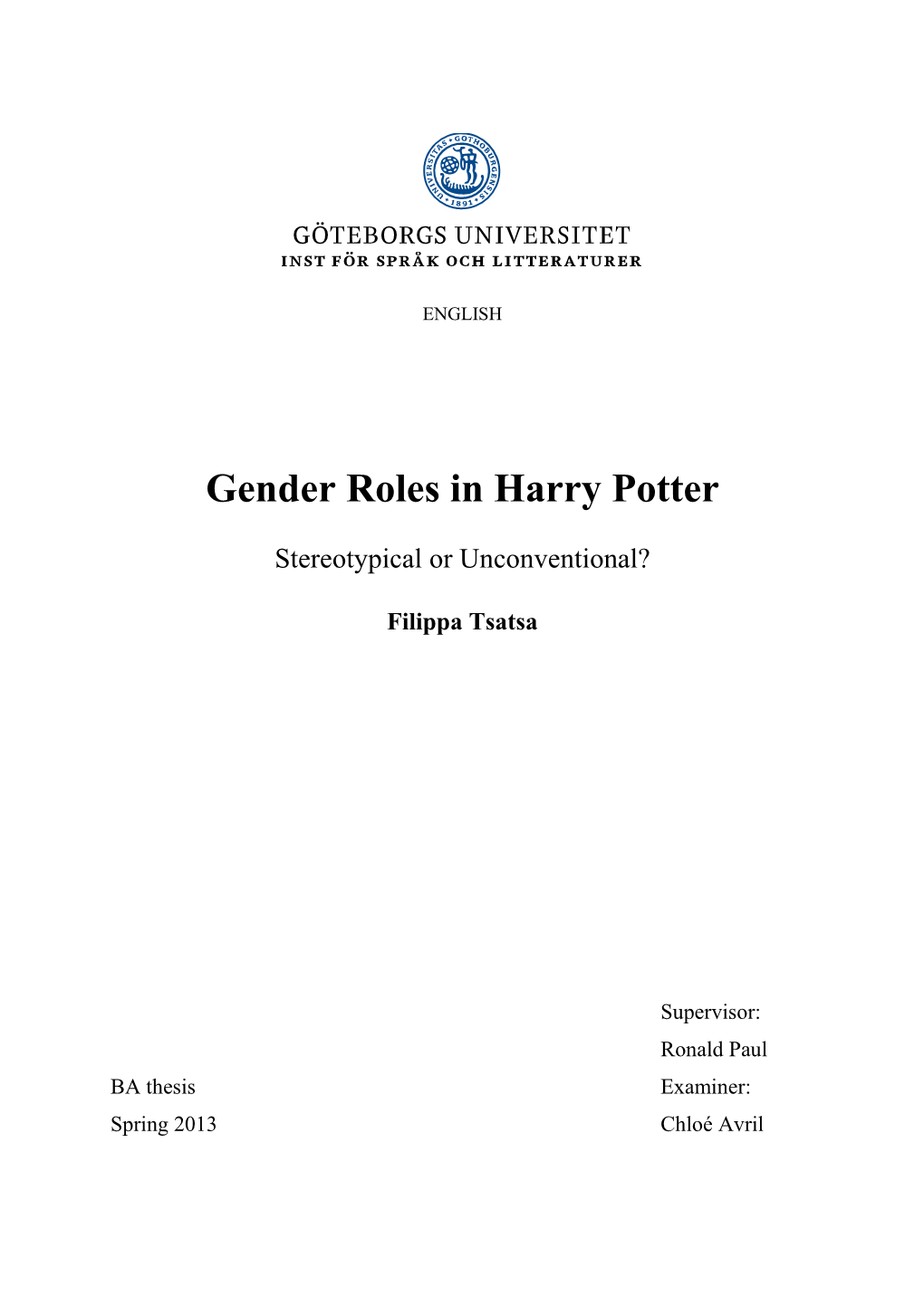 Gender Roles in Harry Potter