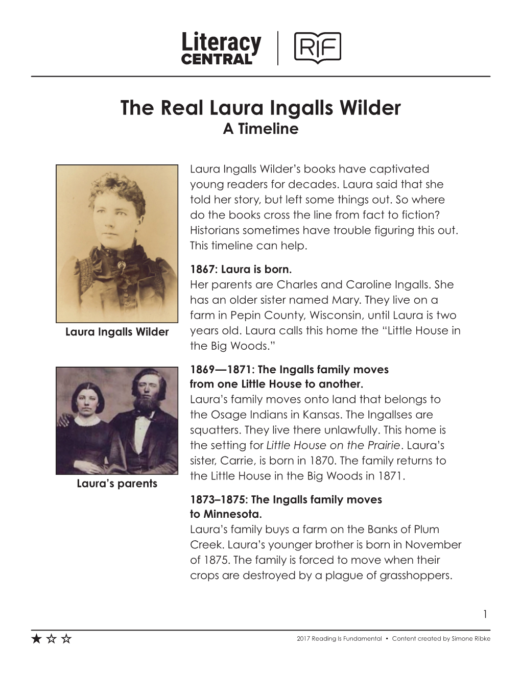 The Real Laura Ingalls Wilder a Timeline