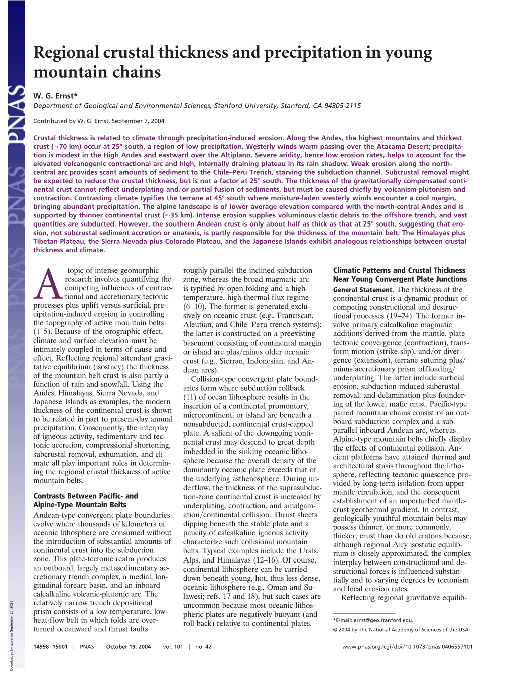 Regional Crustal Thickness and Precipitation in Young Mountain Chains