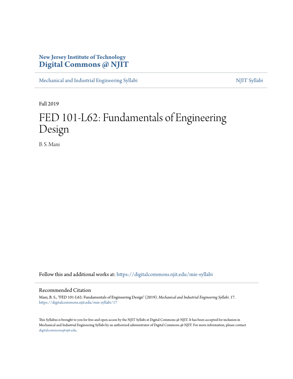 FED 101-L62: Fundamentals of Engineering Design B