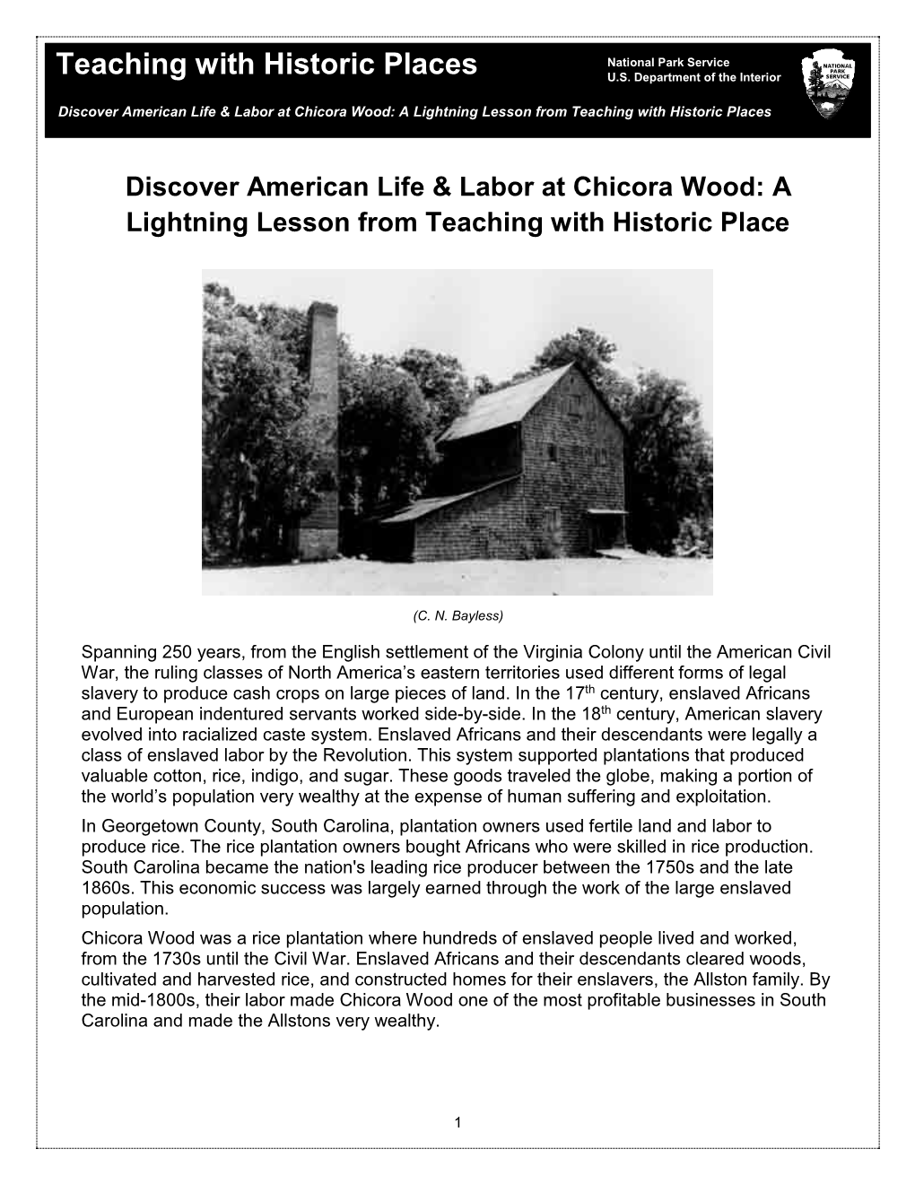 Discover American Life & Labor at Chicora Wood