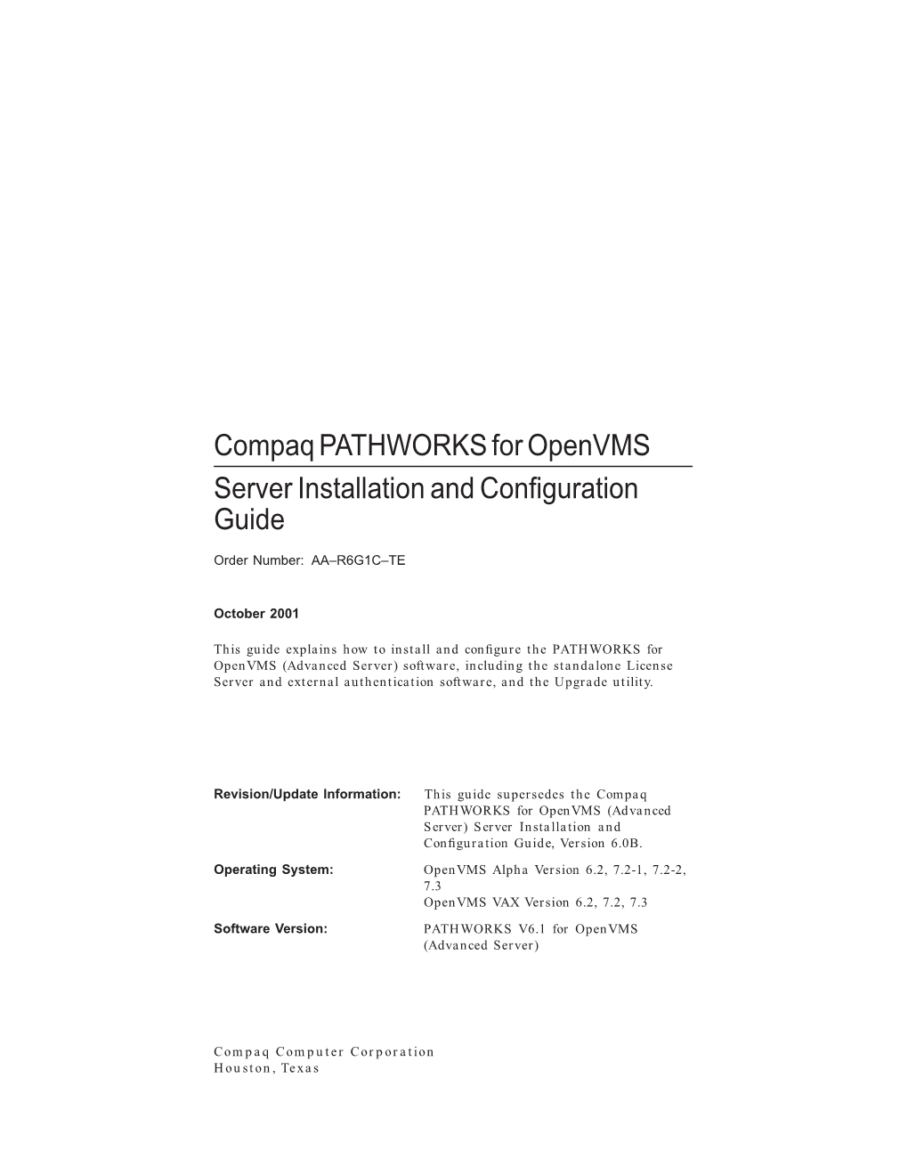 Compaq PATHWORKS for Openvms Server Installation and Conﬁguration Guide