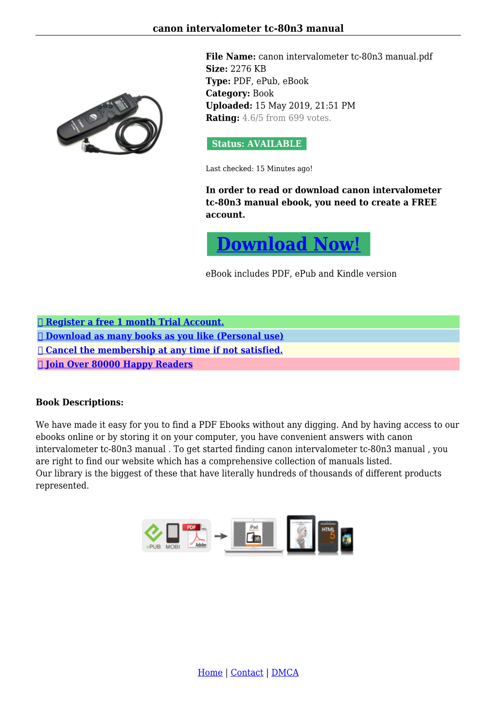 Canon Intervalometer Tc-80N3 Manual