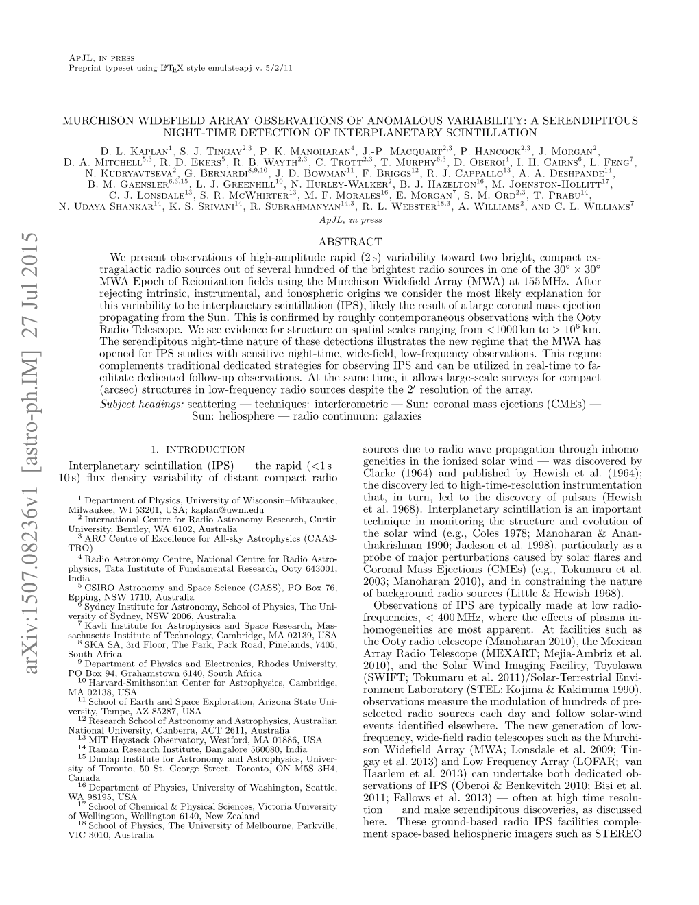 Arxiv:1507.08236V1 [Astro-Ph.IM] 27 Jul 2015