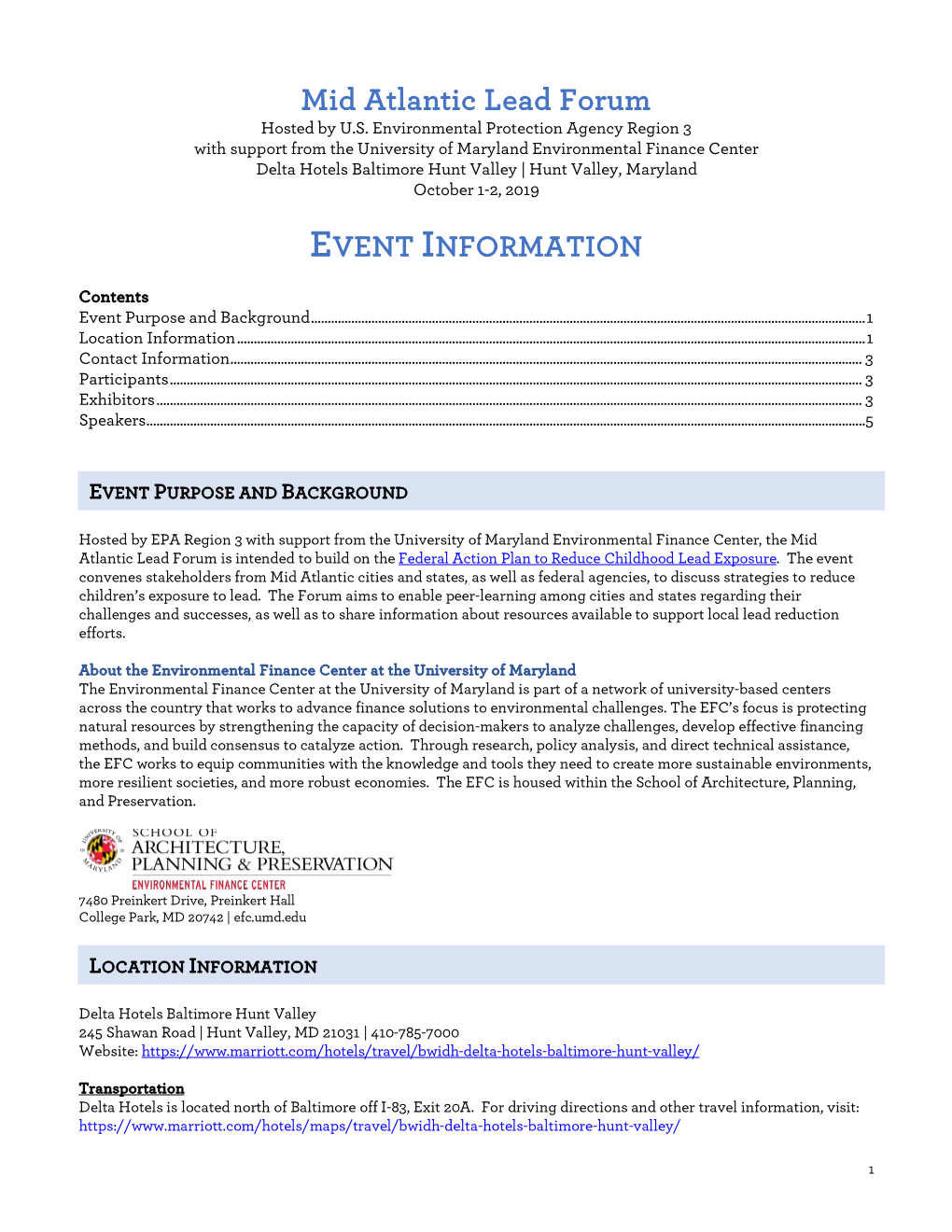 EPA Mid Atlantic Lead Forum Event Information 9-28-19