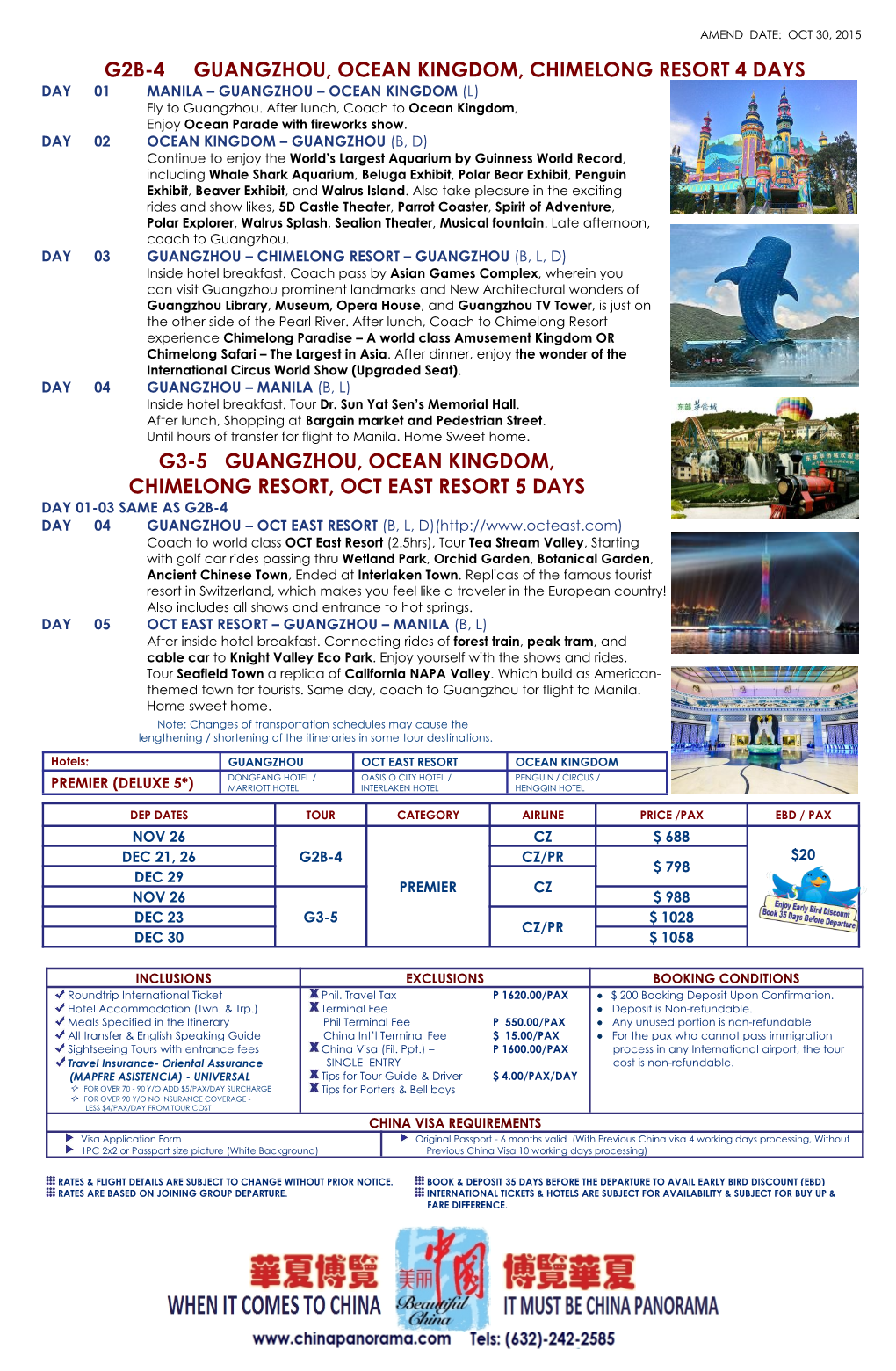 G2B-4 GUANGZHOU, OCEAN KINGDOM, CHIMELONG RESORT 4 DAYS DAY 01 MANILA – GUANGZHOU – OCEAN KINGDOM (L) Fly to Guangzhou
