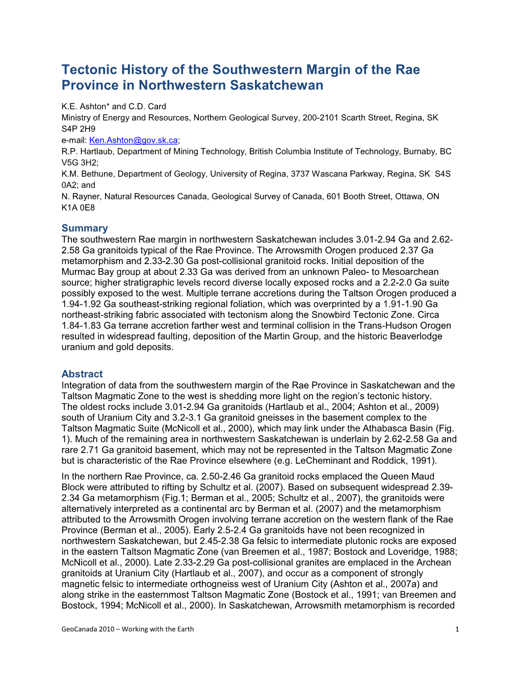 Tectonic History of the Southwestern Margin of the Rae Province in Northwestern Saskatchewan