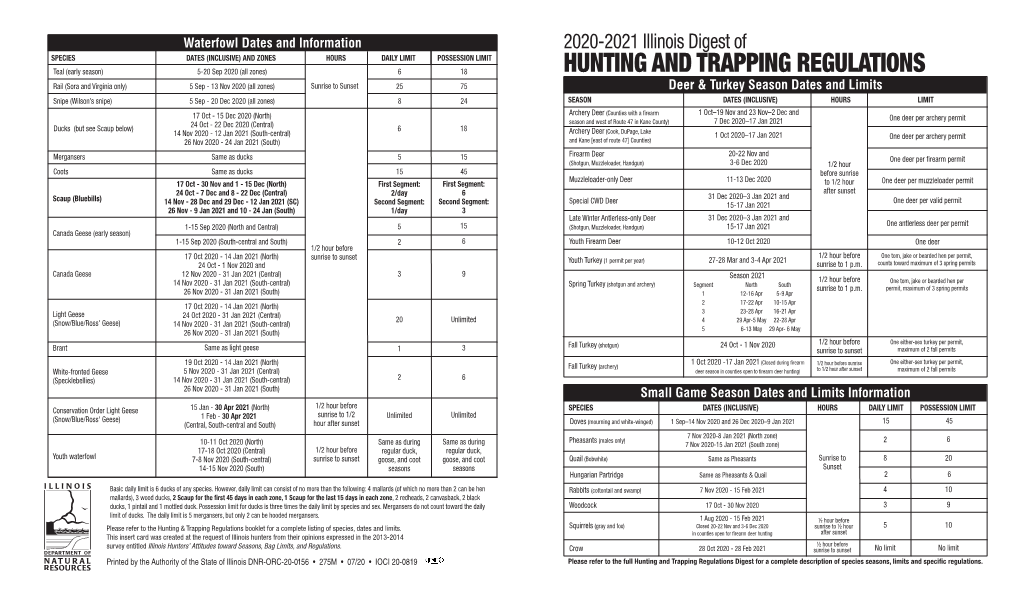 HUNTING and TRAPPING REGULATIONS Teal (Early Season) 5-20 Sep 2020 (All Zones) 6 18