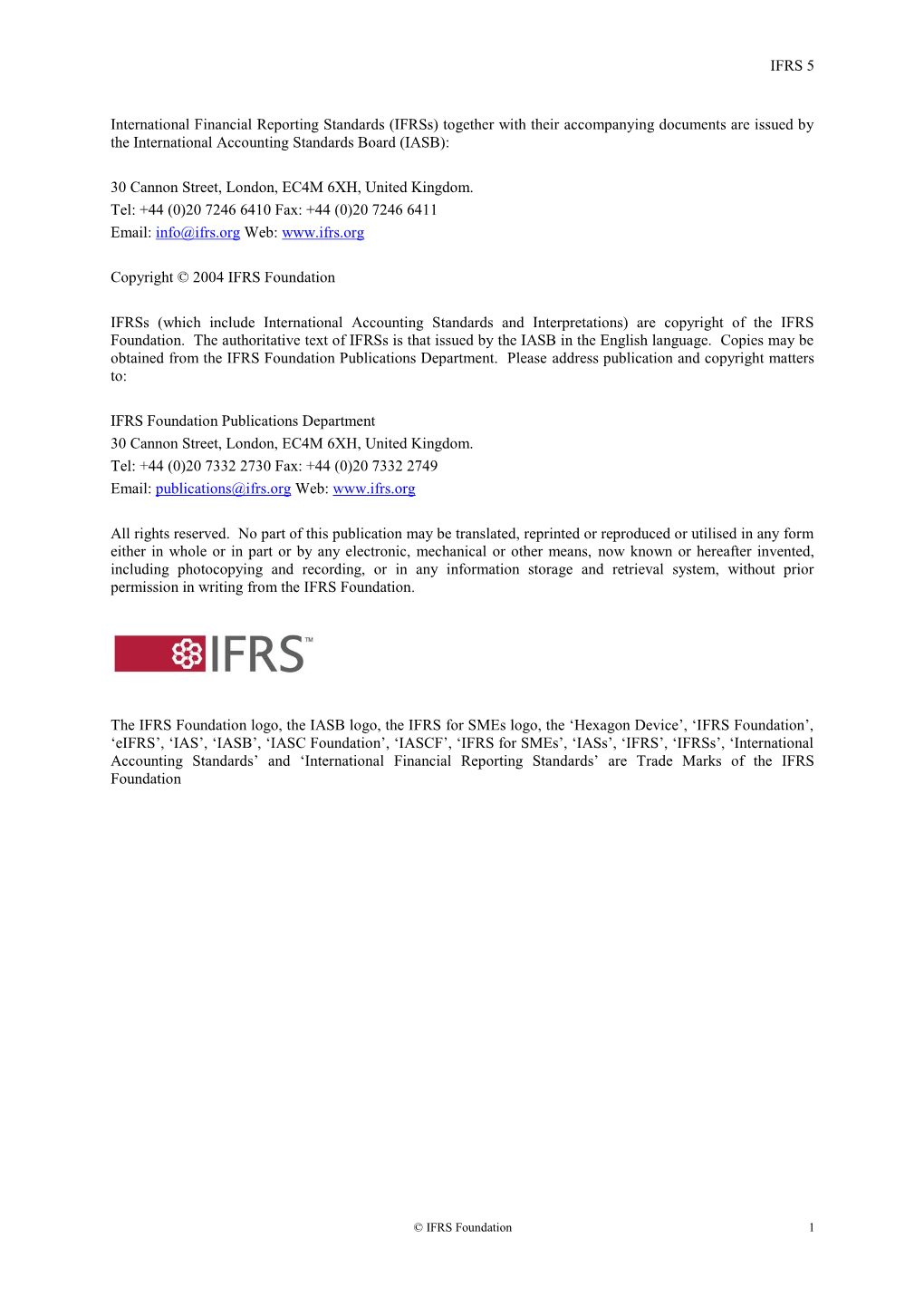IFRS 5 International Financial Reporting Standards (Ifrss