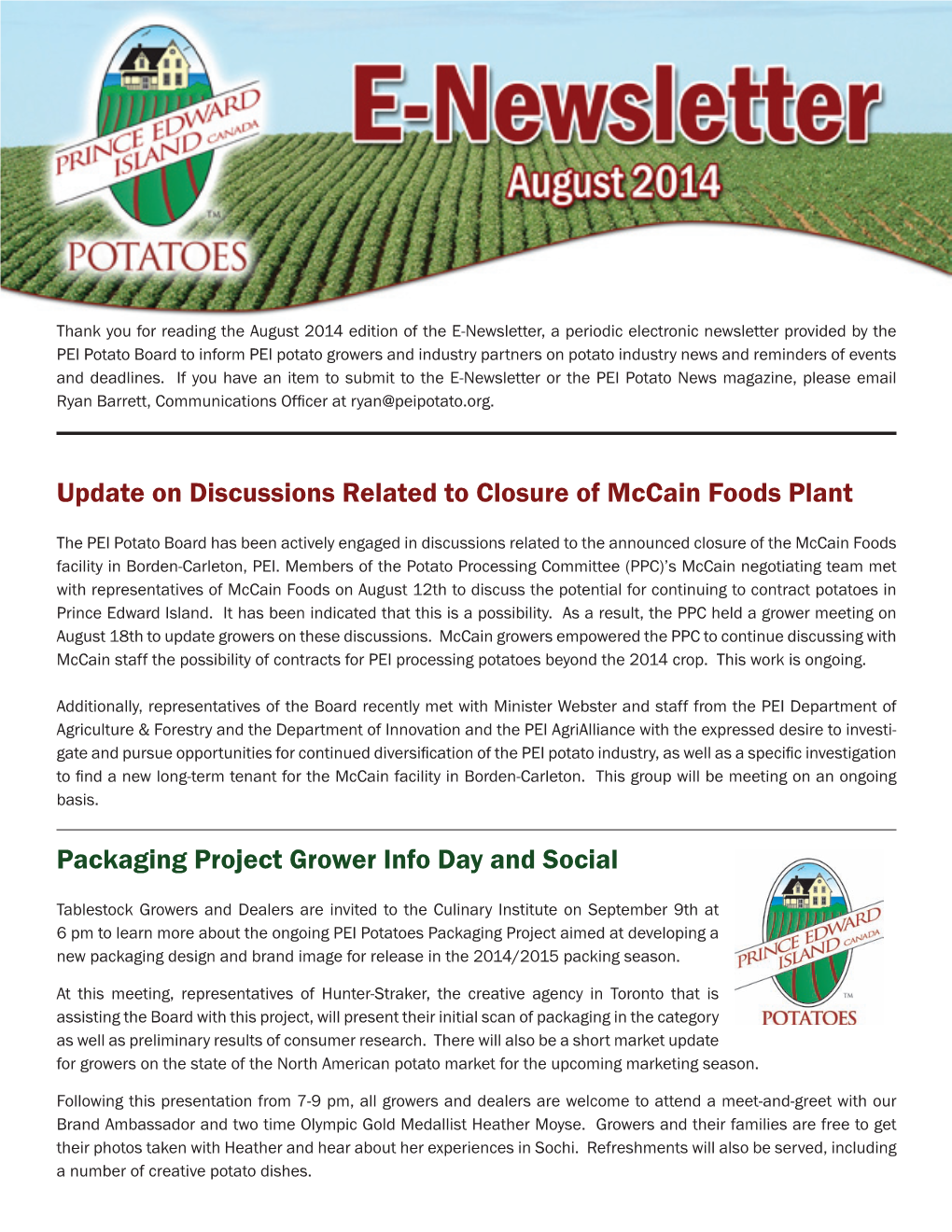 August 2014 PEI Potato Board E-News