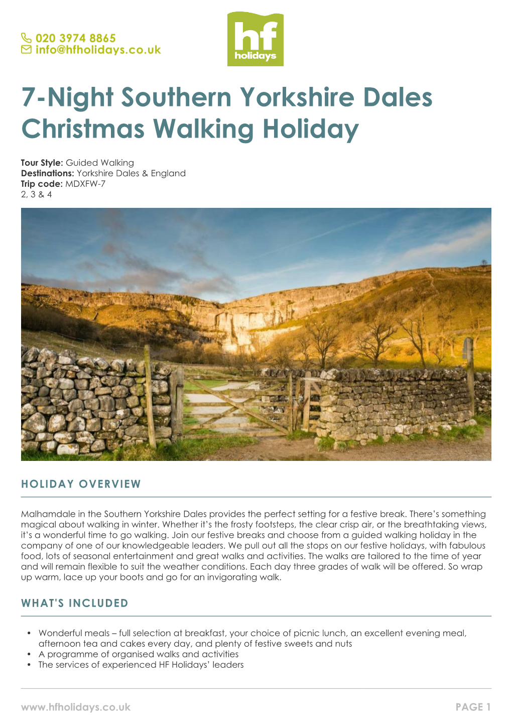 7-Night Southern Yorkshire Dales Christmas Walking Holiday