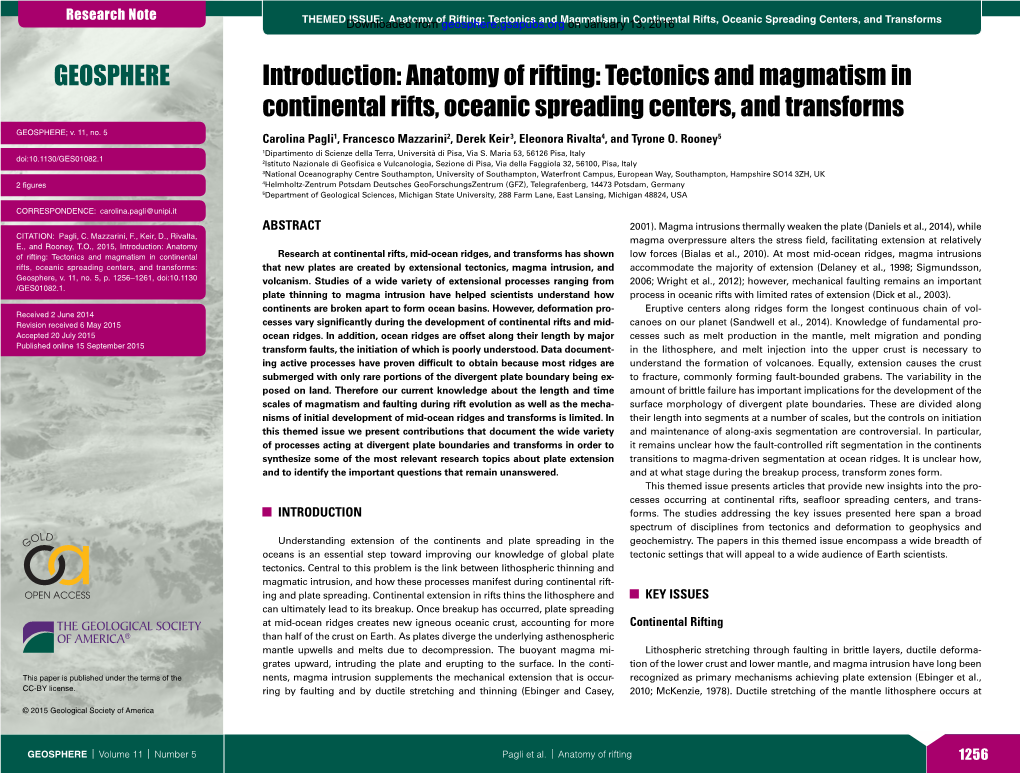 Anatomy of Rifting: Tectonics and Magmatism in Continental Rifts, Oceanic Spreading Centers, and Transforms GEOSPHERE; V