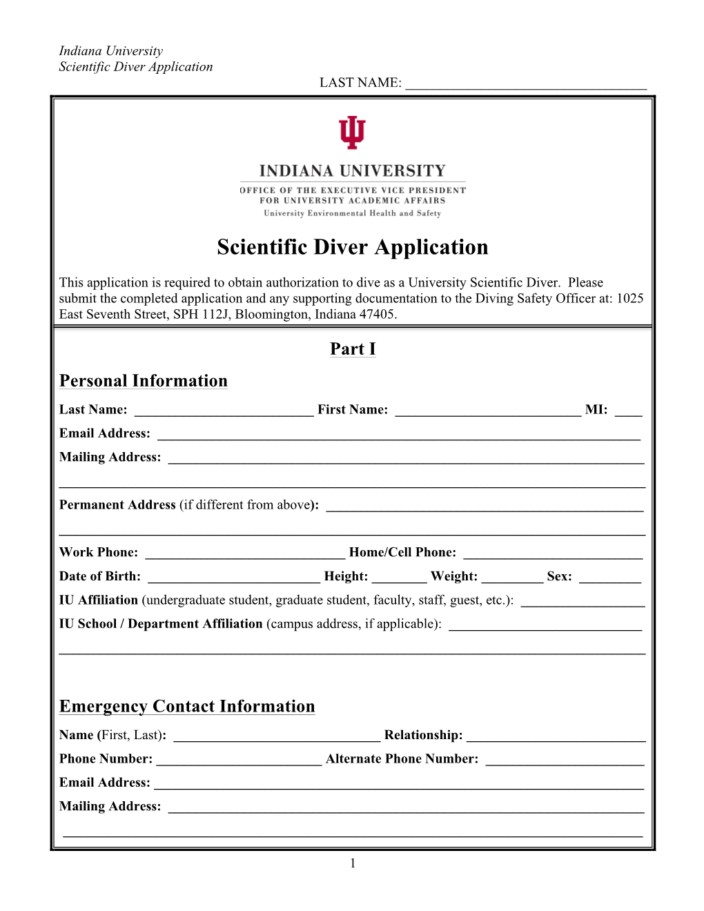 Scientific Diver Application LAST NAME: ______