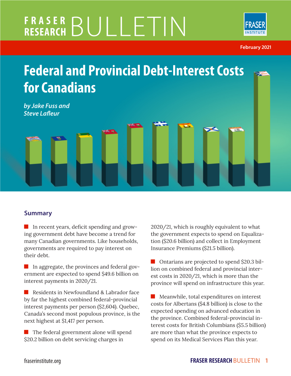 Federal and Provincial Debt-Interest Costs for Canadians by Jake Fuss and Steve Lafleur