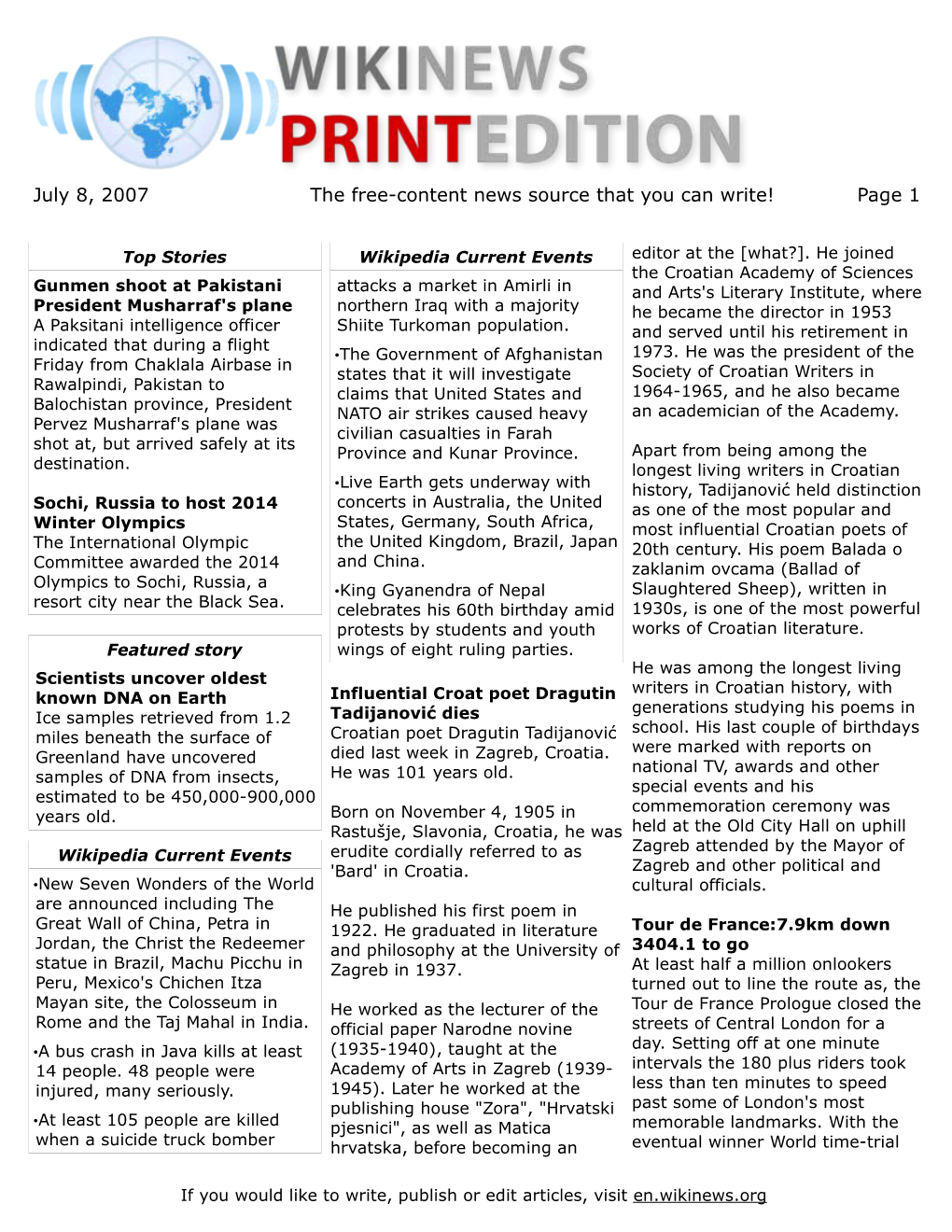 July 8, 2007 the Free-Content News Source That You Can Write! Page 1