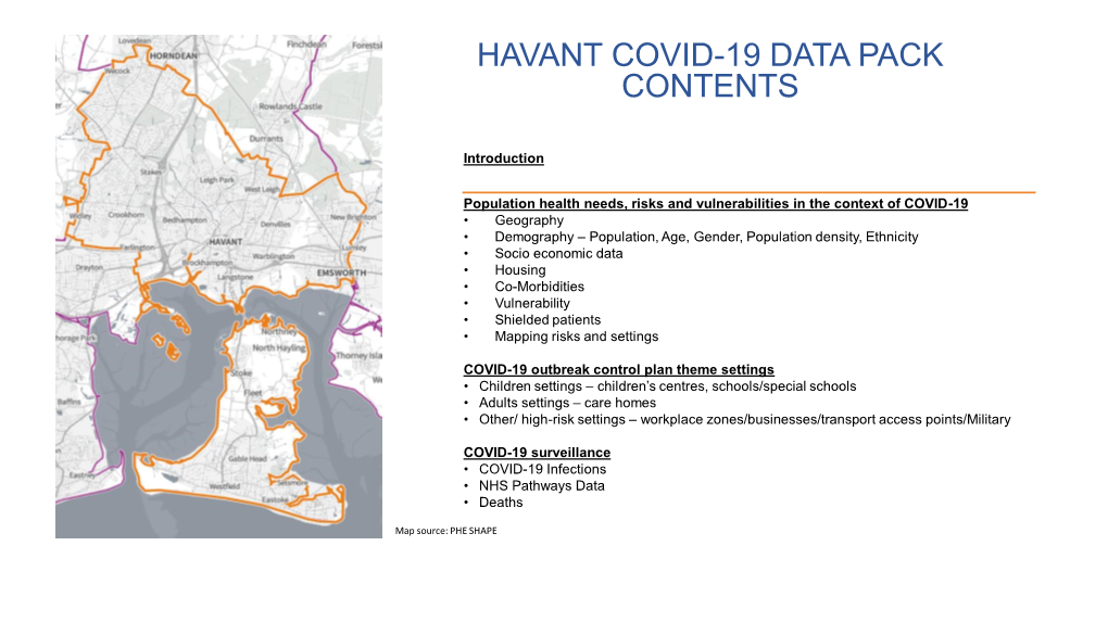 Havant Covid-19 Data Pack Contents