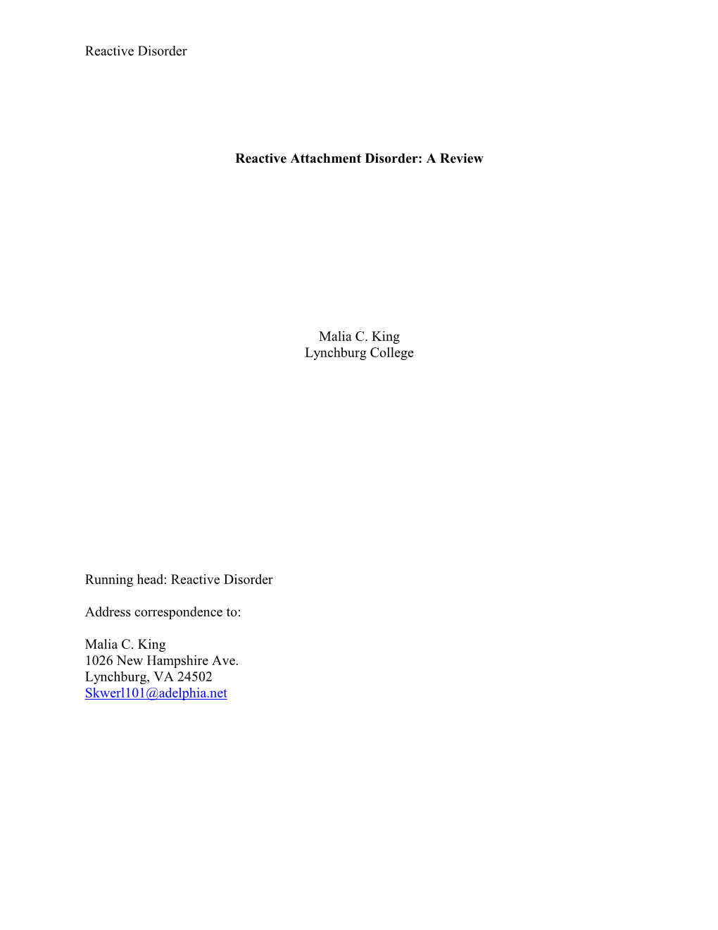 Reactive Attachment Disorder: a Review