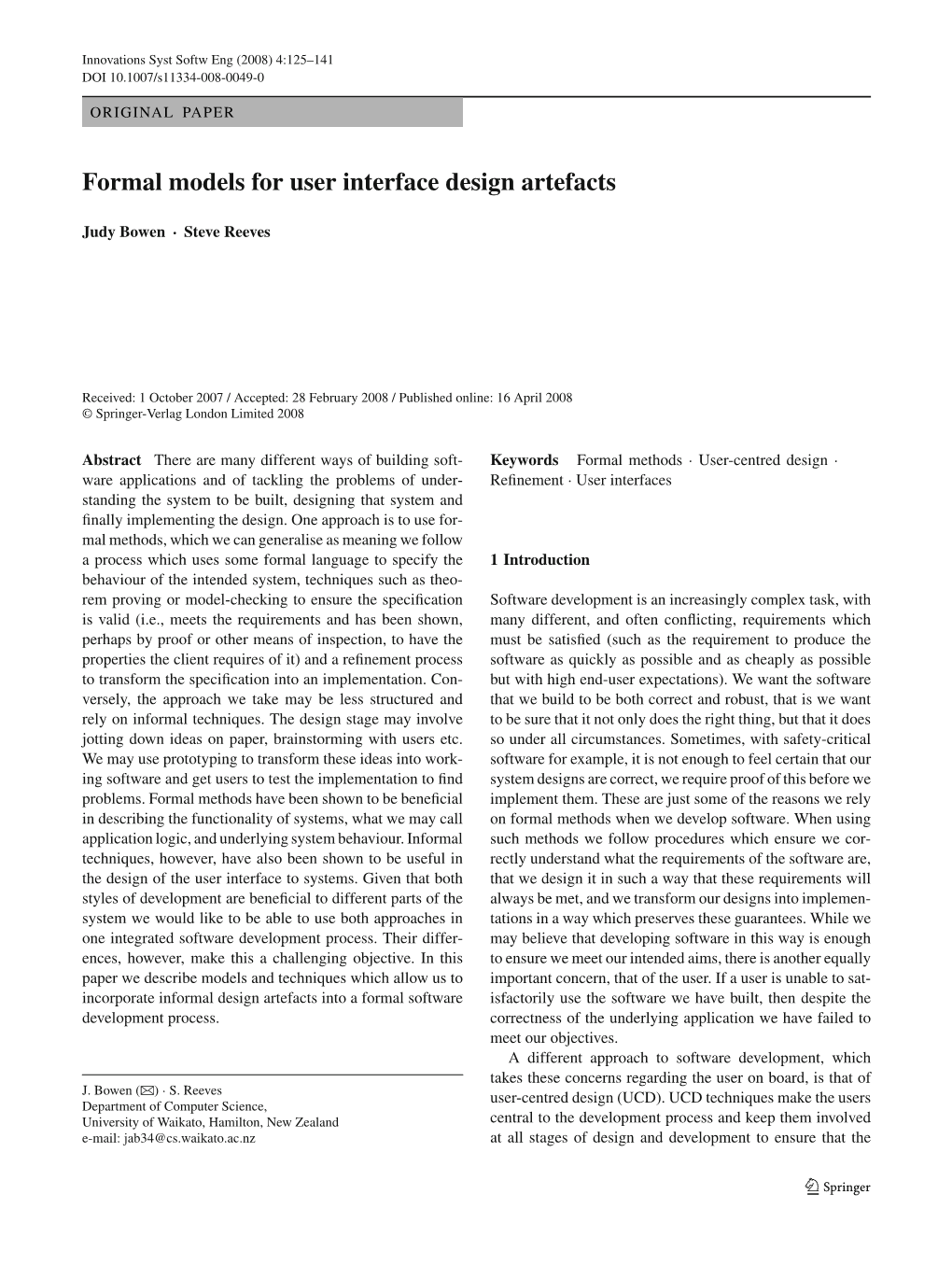 Formal Models for User Interface Design Artefacts