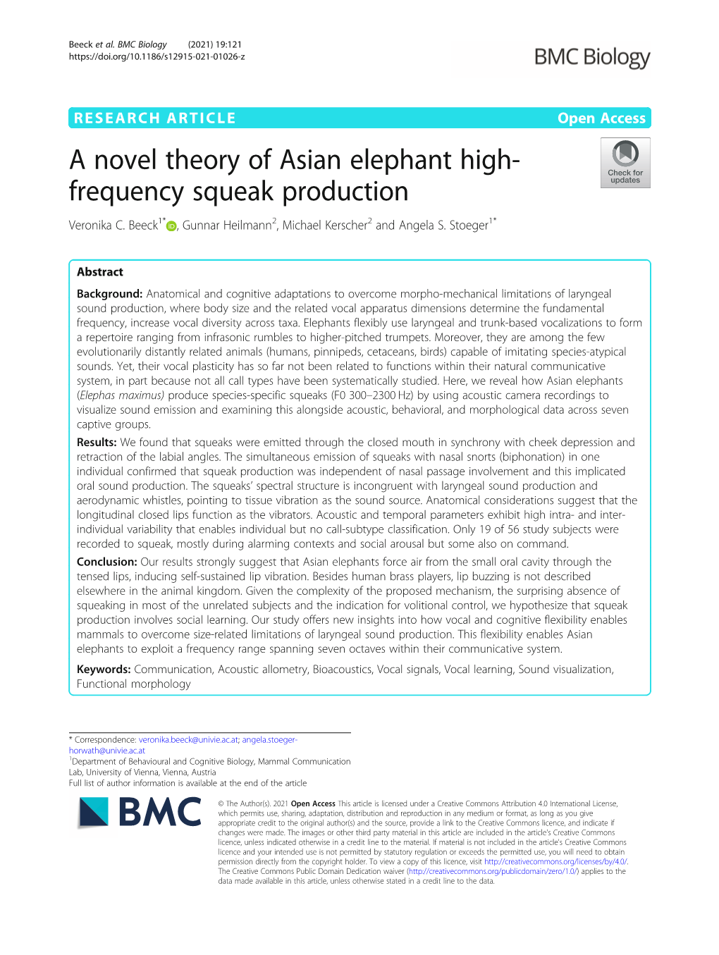 A Novel Theory of Asian Elephant High-Frequency Squeak Production