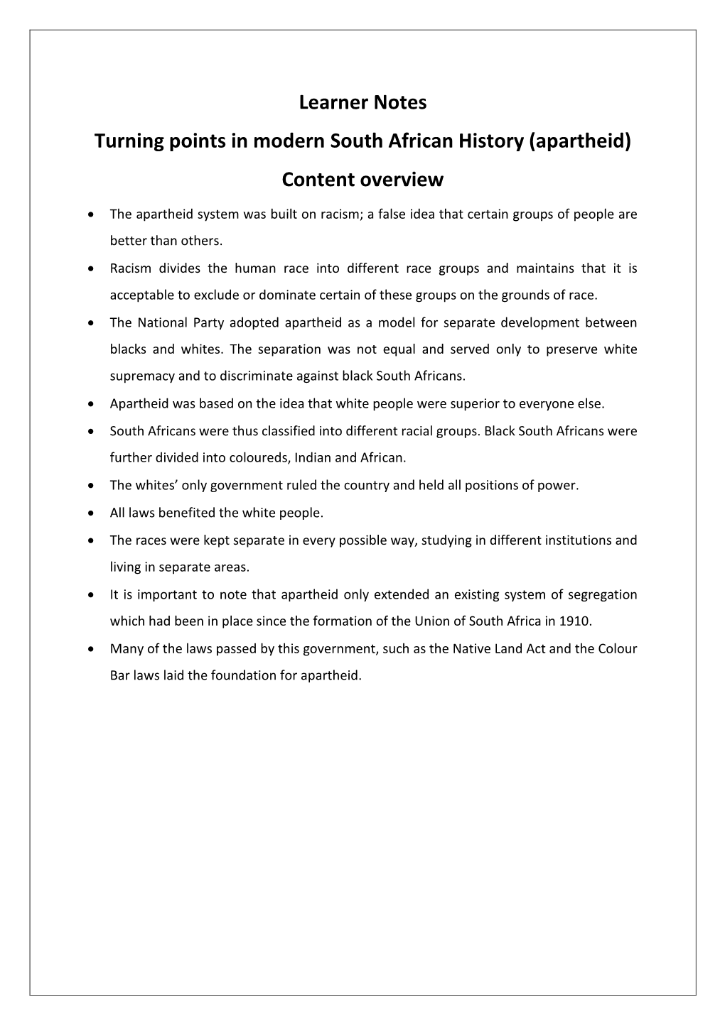 Apartheid) Content Overview