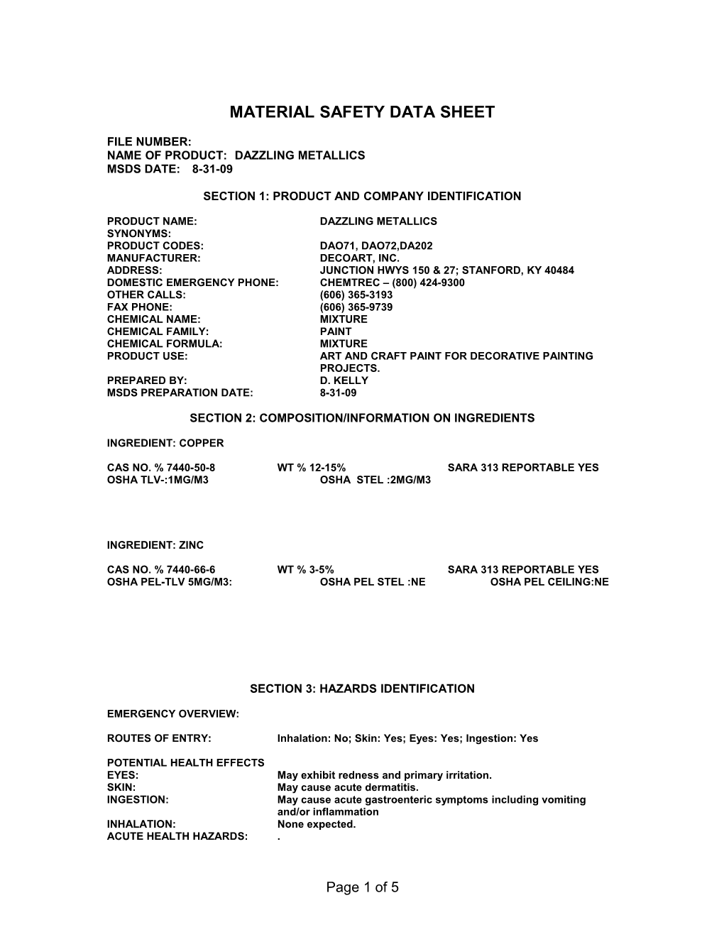 Material Safety Data Sheet s57