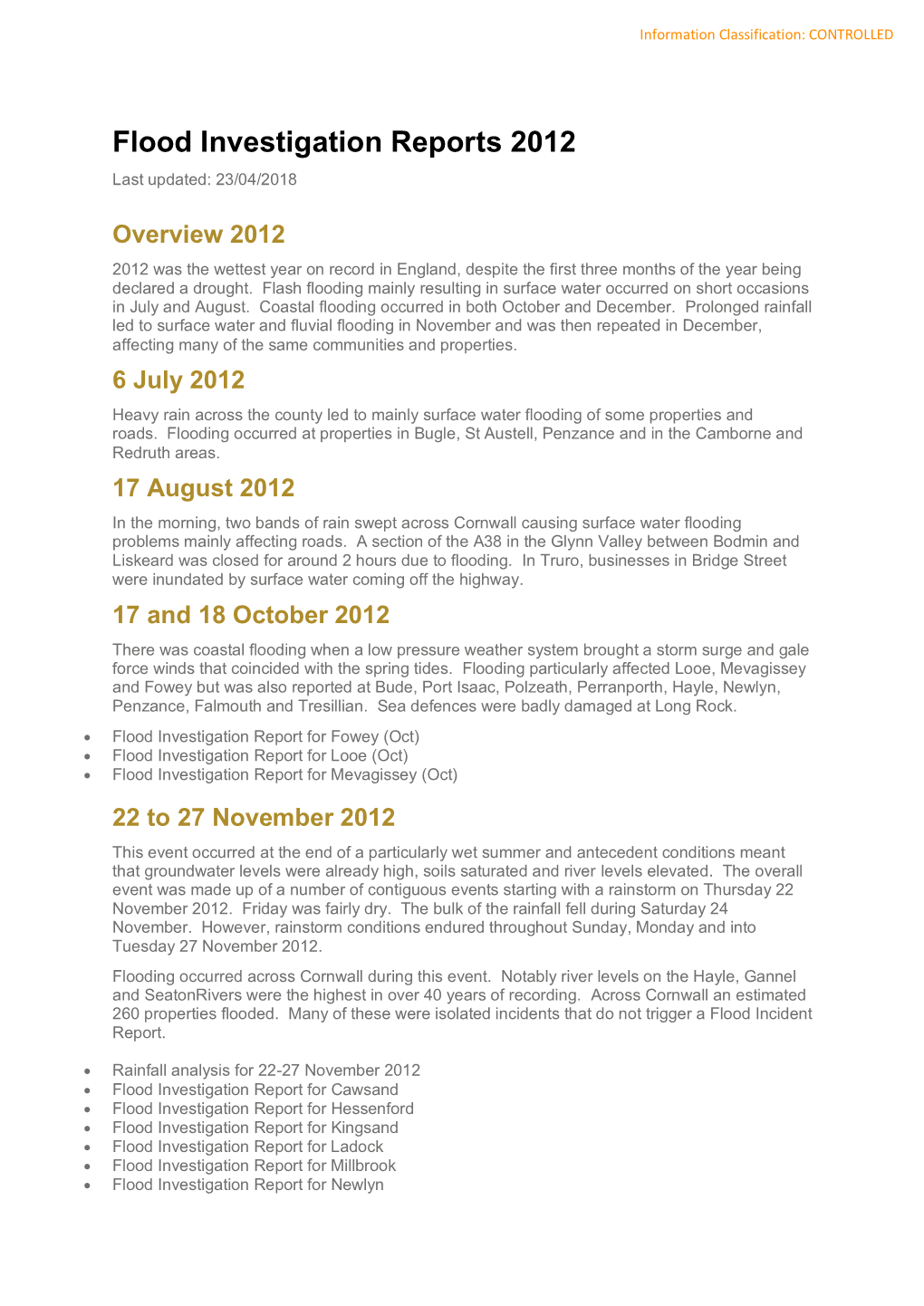 Flood Investigation Report 2012