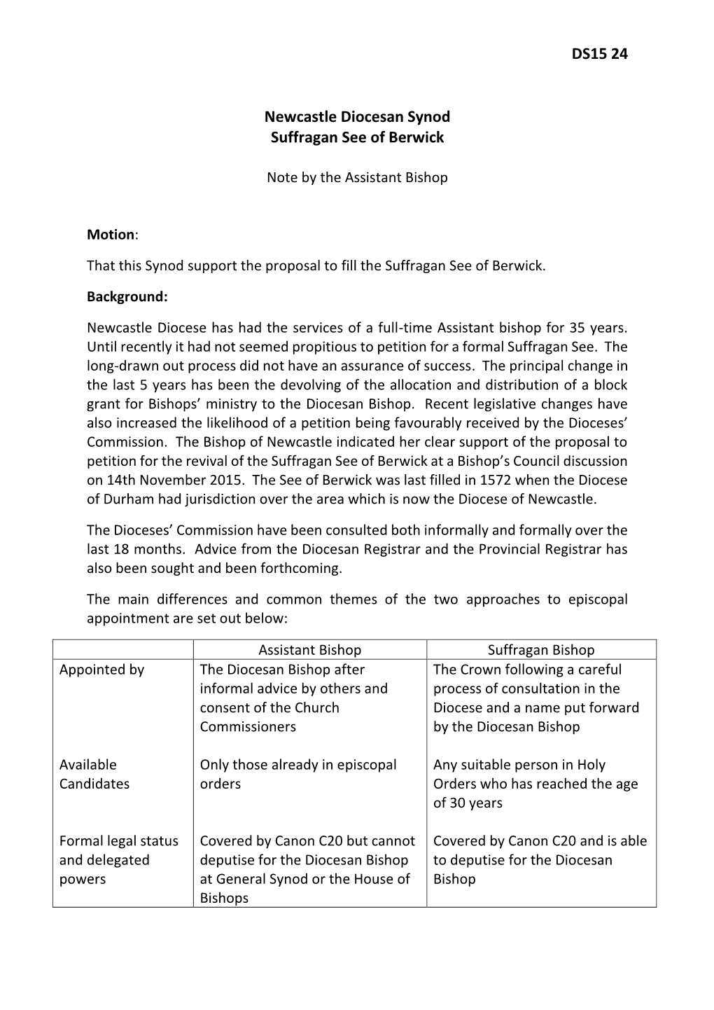 DS15 24 Newcastle Diocesan Synod Suffragan See of Berwick