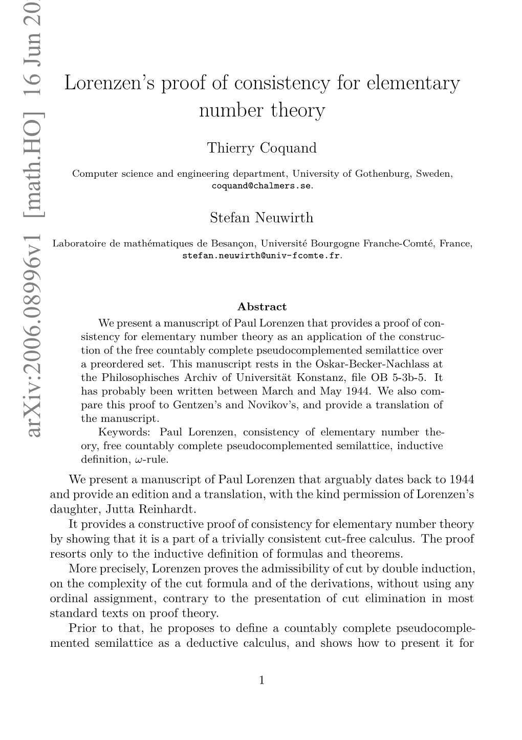 Lorenzen's Proof of Consistency for Elementary Number Theory [With An