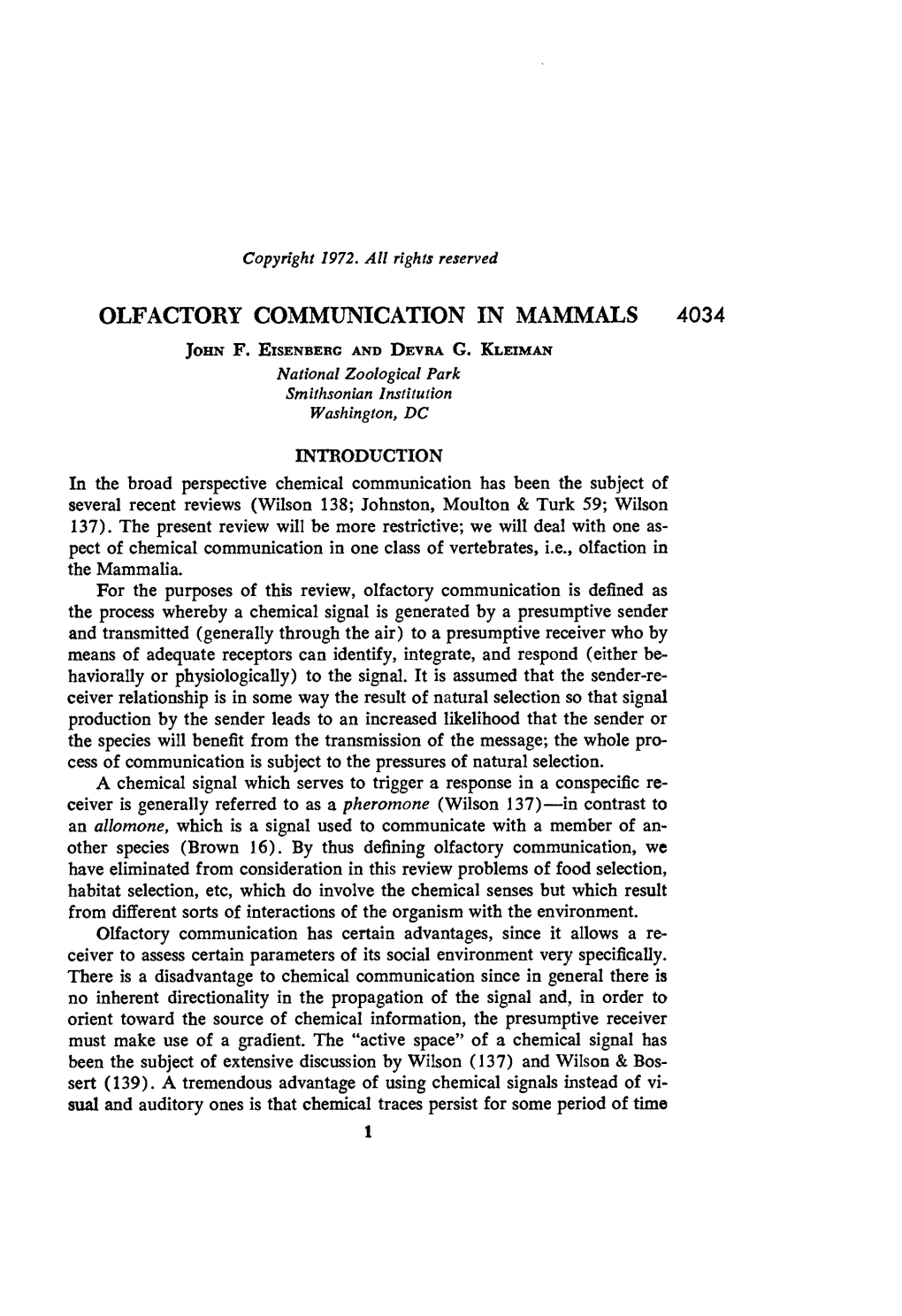 Olfactory Communication in Mammals 4034