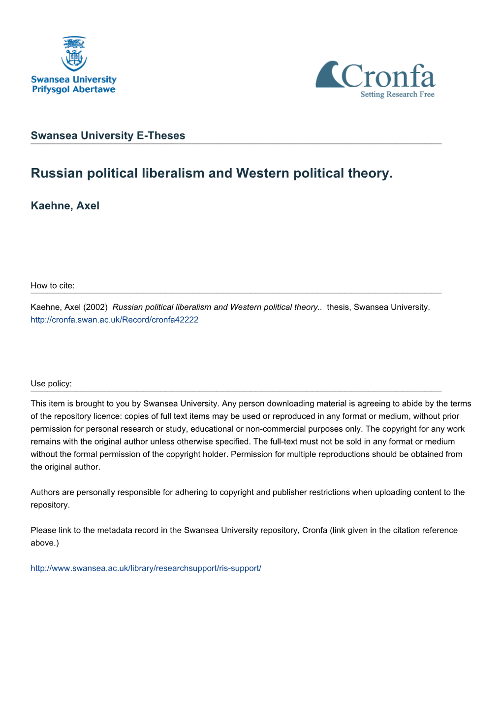 Russian Political Liberalism and Western Political Theory