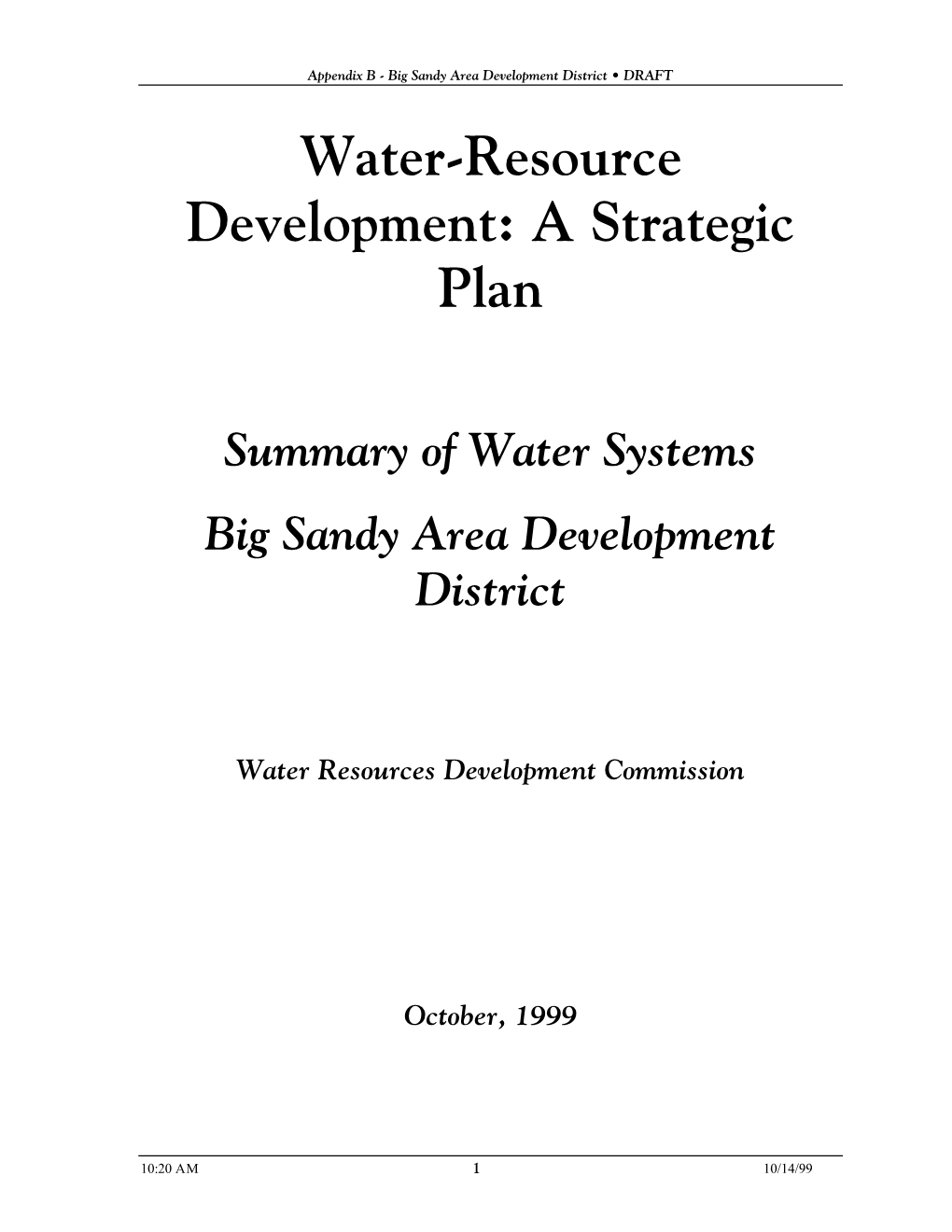 Big Sandy Area Development District • DRAFT Water-Resource Development: a Strategic Plan